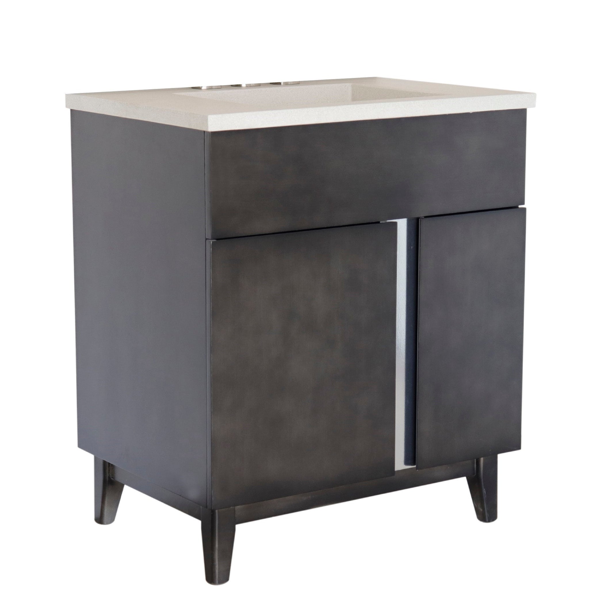 Bellaterra Home, Bellaterra Home Urban 31" 1-Door 2-Drawer Silvery Brown Freestanding Vanity Set With Concrete Integrated Rectangular Ramp Sink and White Concrete Top