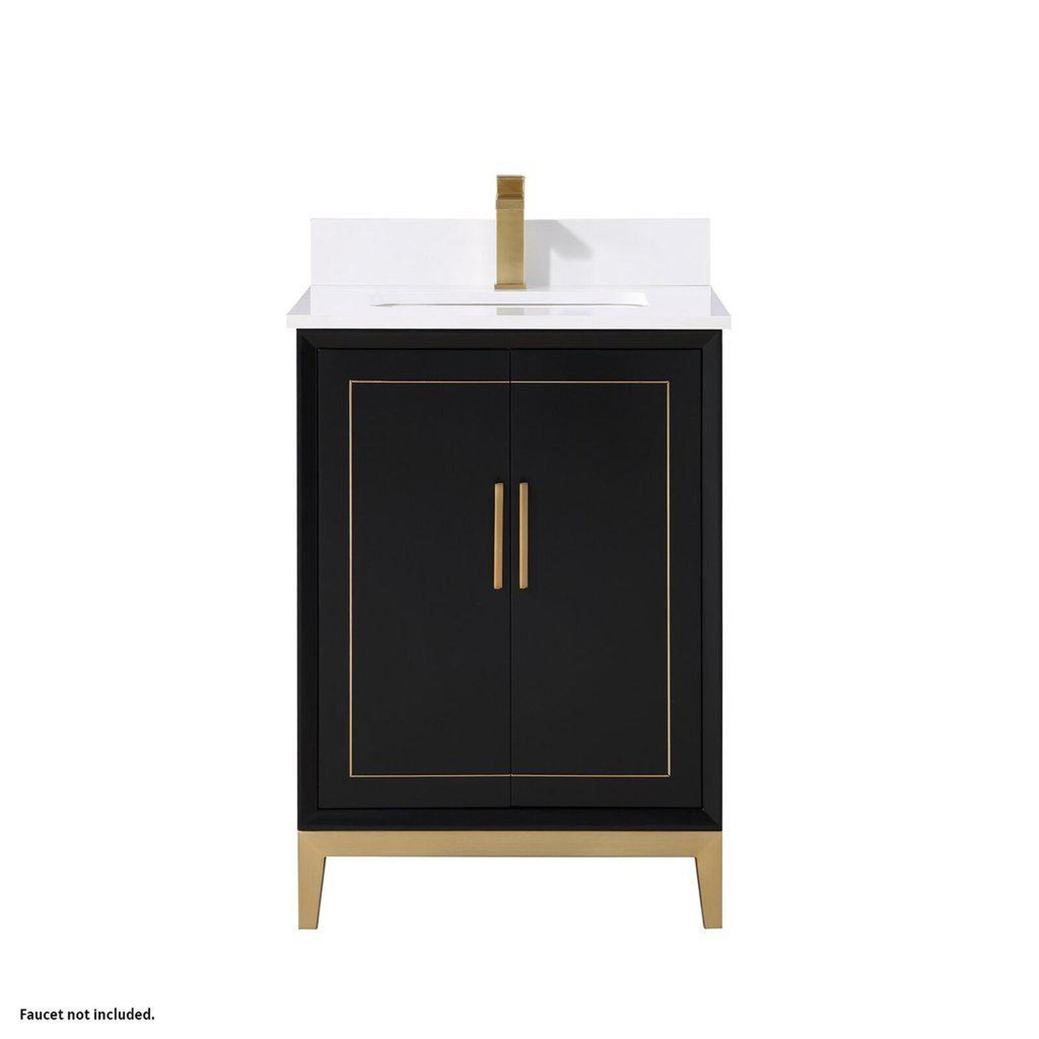 Bemma Design, Bemma Design Gracie 24" Midnight Black Solid Wood Freestanding Bathroom Vanity With Single 1-Hole White Quartz Vanity Top, Rectangle Undermount Sink, Backsplash and Satin Brass Trim