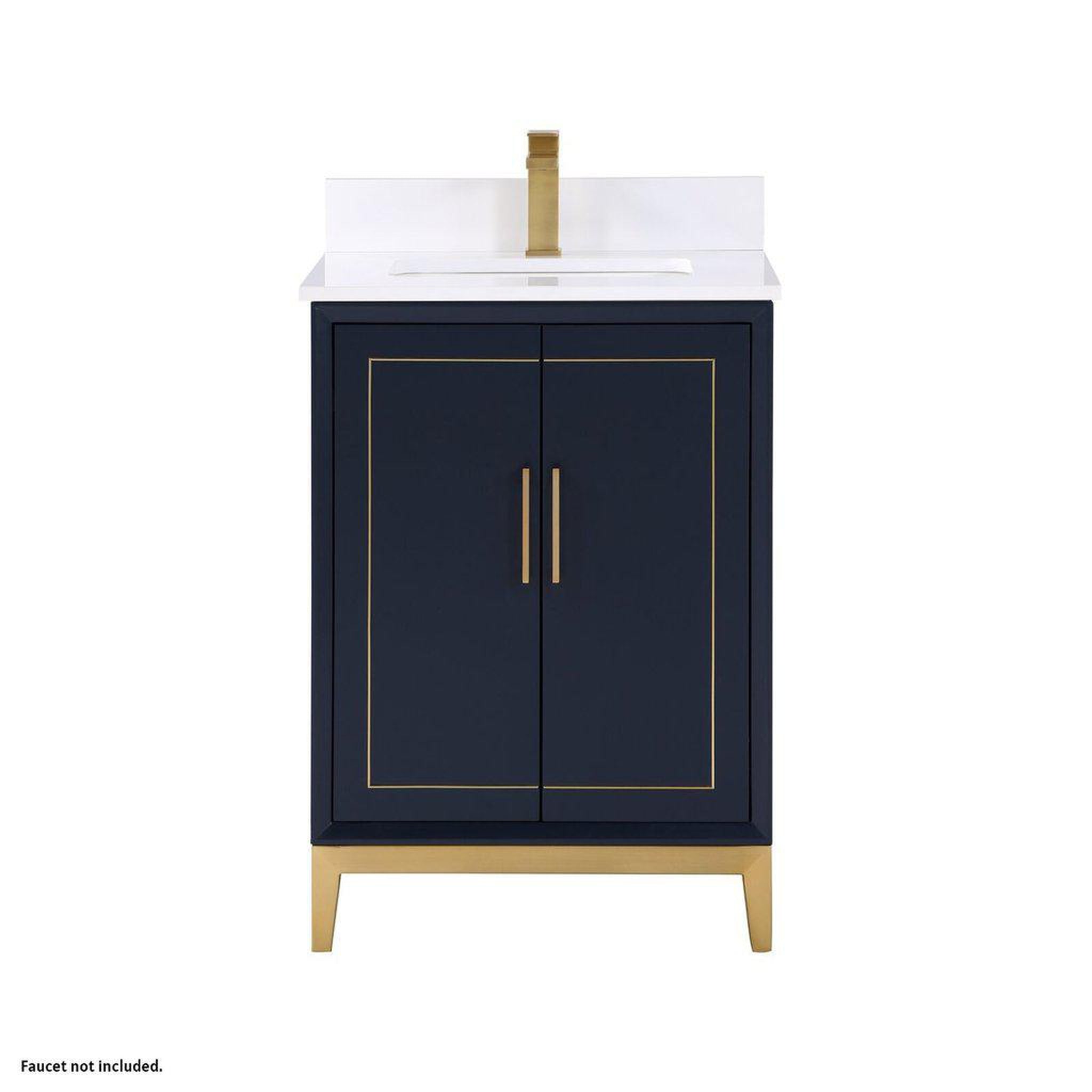 Bemma Design, Bemma Design Gracie 24" Pacific Blue Solid Wood Freestanding Bathroom Vanity With Single 1-Hole White Quartz Vanity Top, Rectangle Undermount Sink, Backsplash and Satin Brass Trim