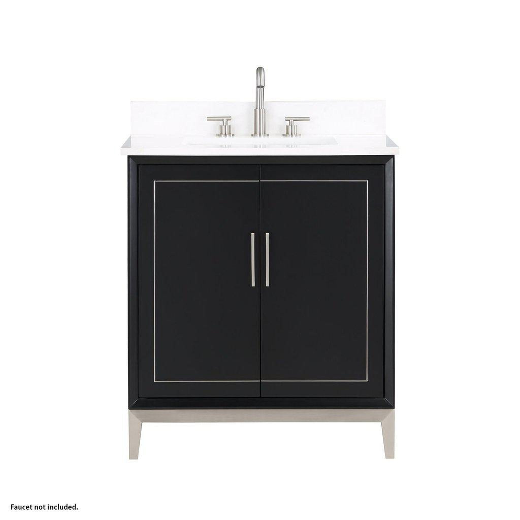 Bemma Design, Bemma Design Gracie 30" Midnight Black Solid Wood Freestanding Bathroom Vanity With Single 3-Hole White Quartz Vanity Top, Rectangle Undermount Sink, Backsplash and Brushed Nickel Trim