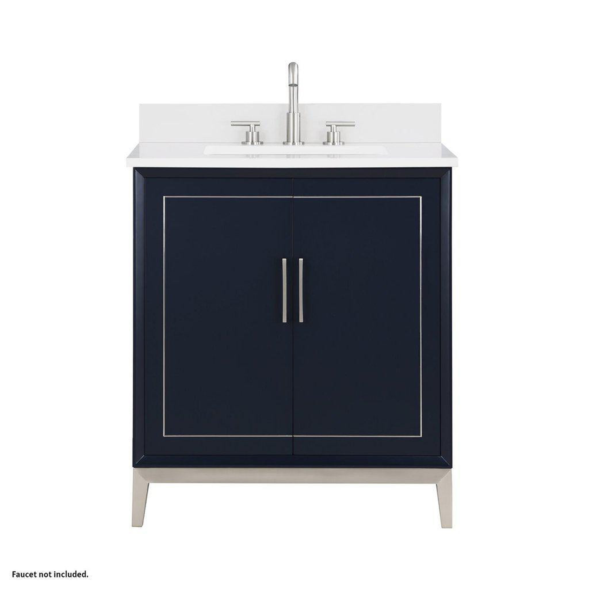 Bemma Design, Bemma Design Gracie 30" Pacific Blue Solid Wood Freestanding Bathroom Vanity With Single 3-Hole White Quartz Vanity Top, Rectangle Undermount Sink, Backsplash and Brushed Nickel Trim