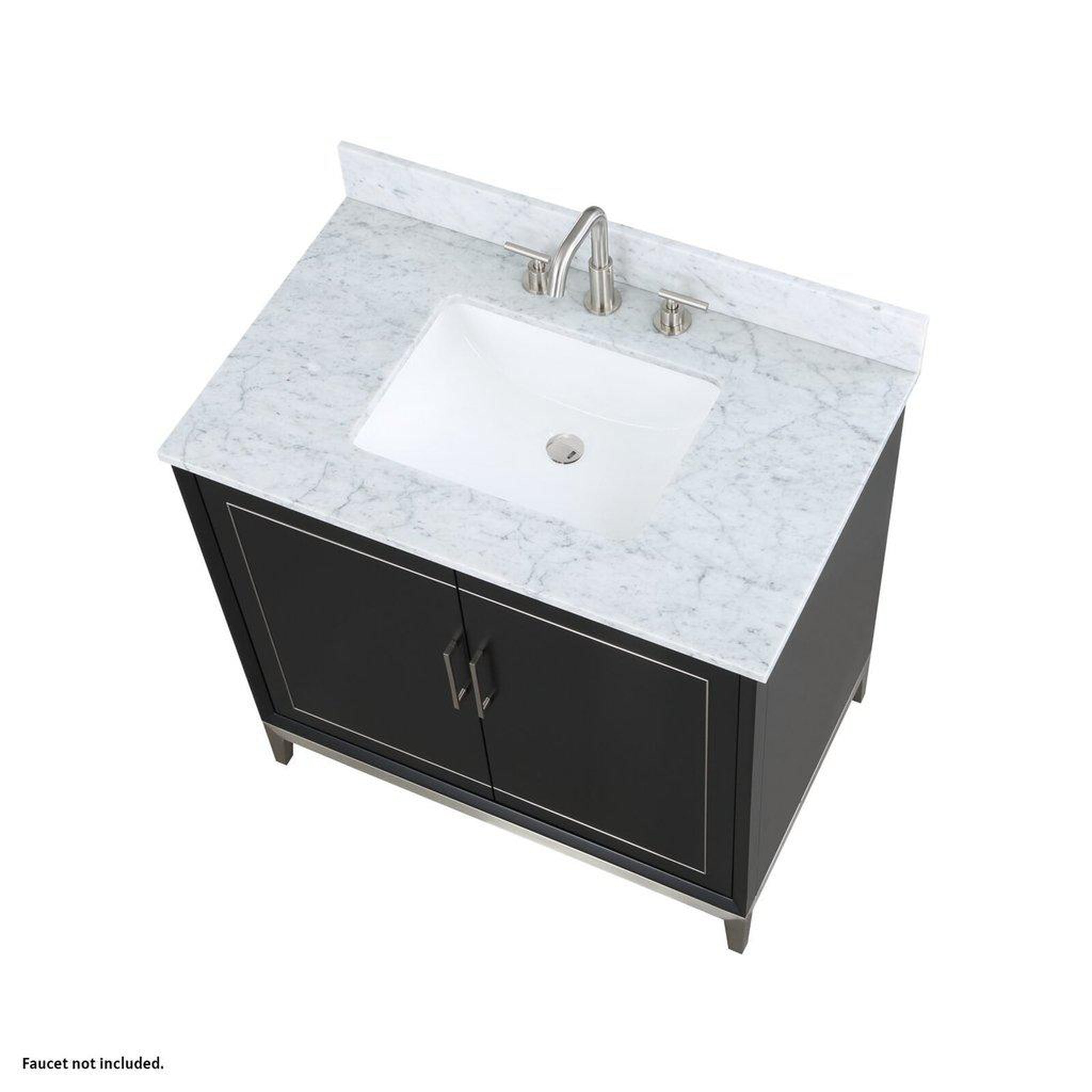 Bemma Design, Bemma Design Gracie 36" Midnight Black Solid Wood Freestanding Bathroom Vanity With Single 3-Hole Italian Carra Marble Vanity Top, Rectangle Undermount Sink, Backsplash and Brushed Nickel Trim