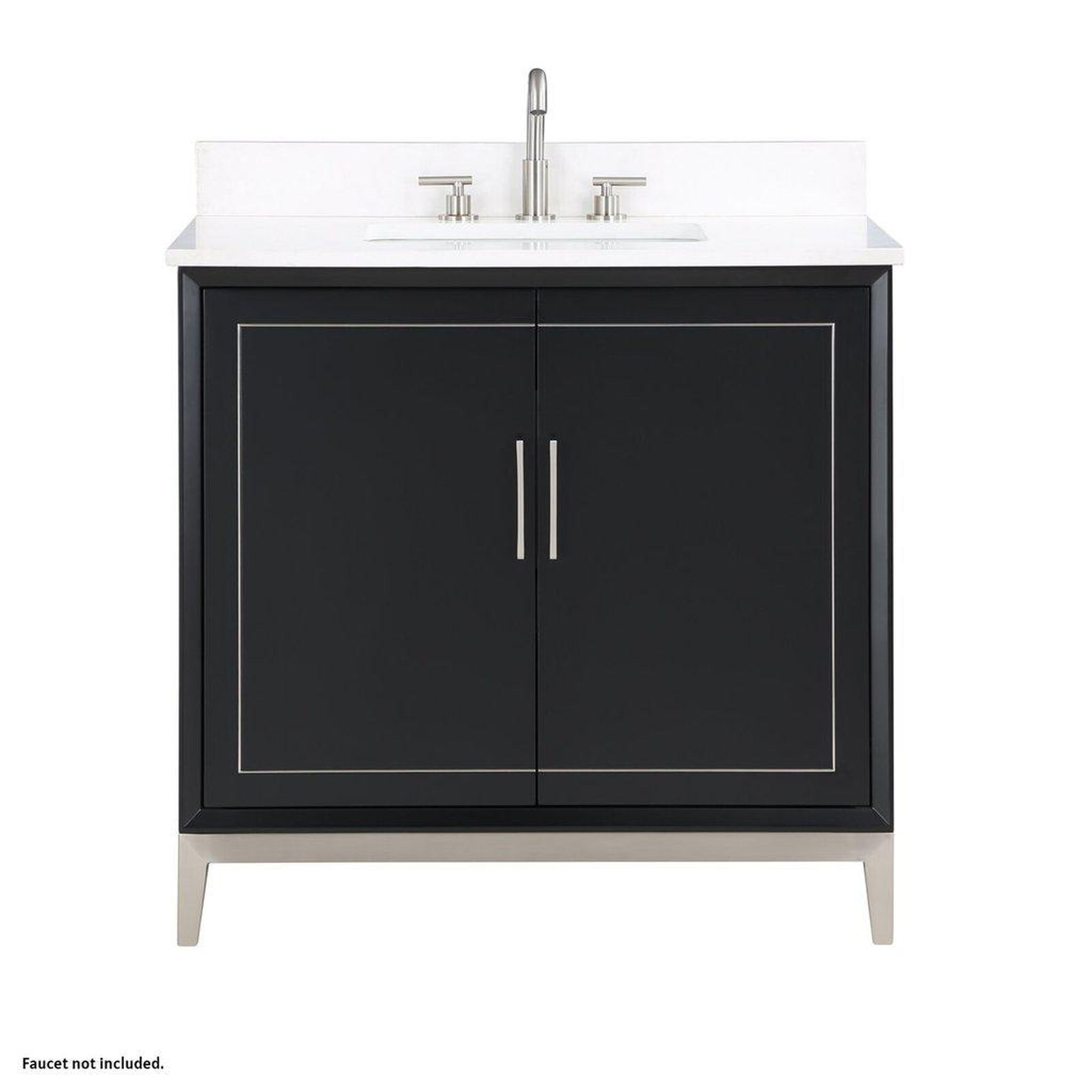 Bemma Design, Bemma Design Gracie 36" Midnight Black Solid Wood Freestanding Bathroom Vanity With Single 3-Hole White Quartz Vanity Top, Rectangle Undermount Sink, Backsplash and Brushed Nickel Trim