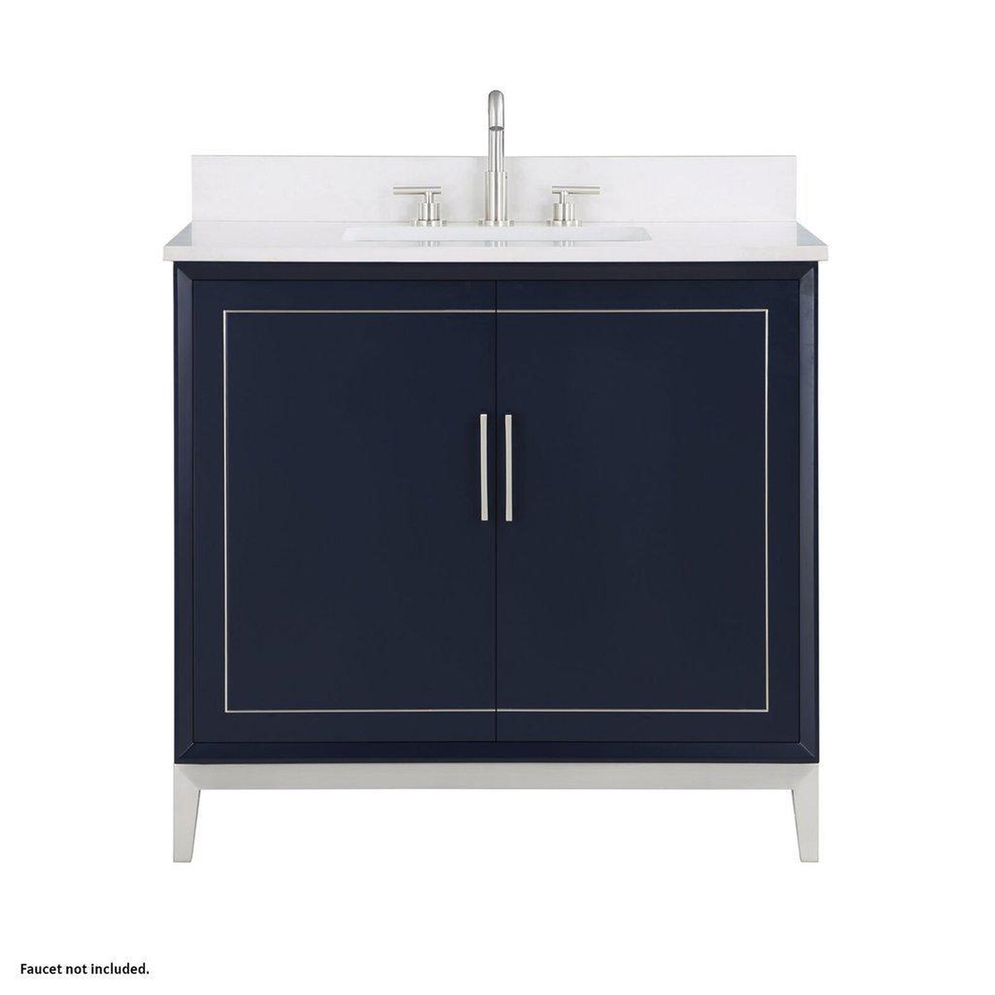 Bemma Design, Bemma Design Gracie 36" Pacific Blue Solid Wood Freestanding Bathroom Vanity With Single 3-Hole White Quartz Vanity Top, Rectangle Undermount Sink, Backsplash and Brushed Nickel Trim