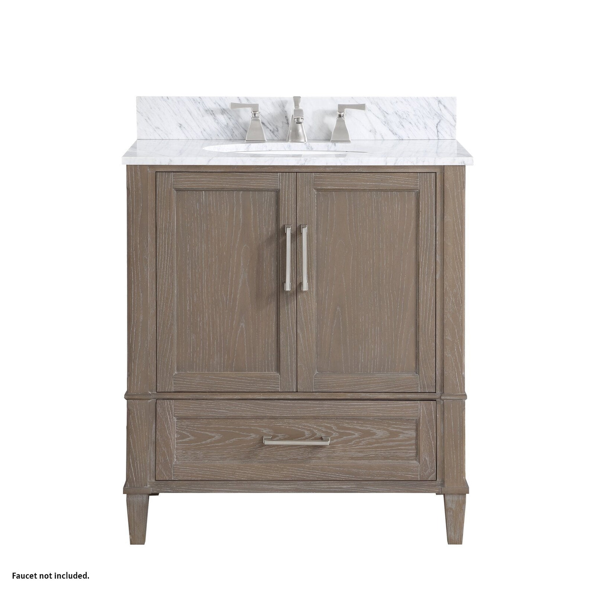 Bemma Design, Bemma Design Montauk 30" Age Light Oak Solid Wood Freestanding Bathroom Vanity With Single 3-Hole Italian Carra Marble Vanity Top, Oval Undermount Sink, and Backsplash