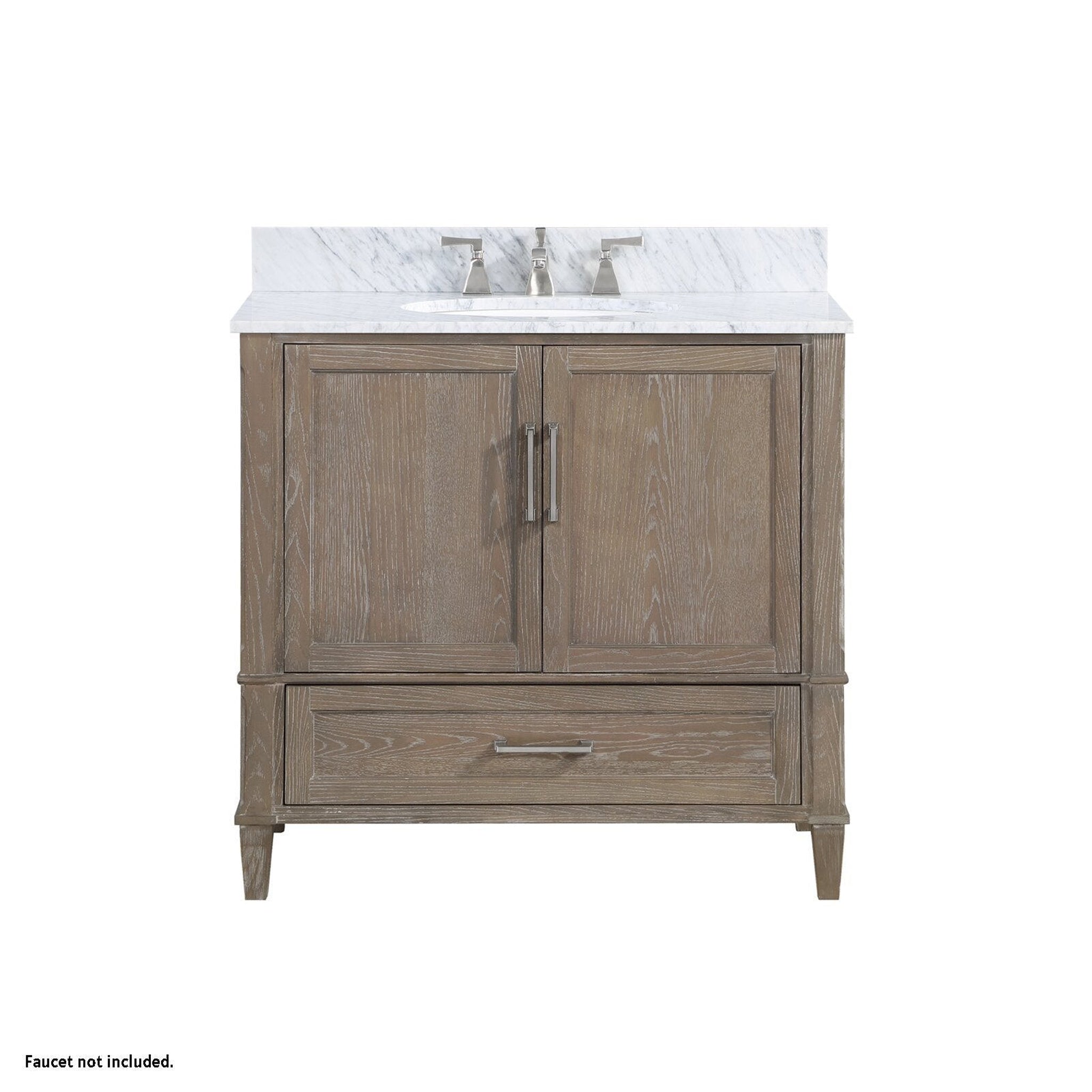 Bemma Design, Bemma Design Montauk 36" Age Light Oak Solid Wood Freestanding Bathroom Vanity With Single 3-Hole Italian Carra Marble Vanity Top, Oval Undermount Sink, and Backsplash