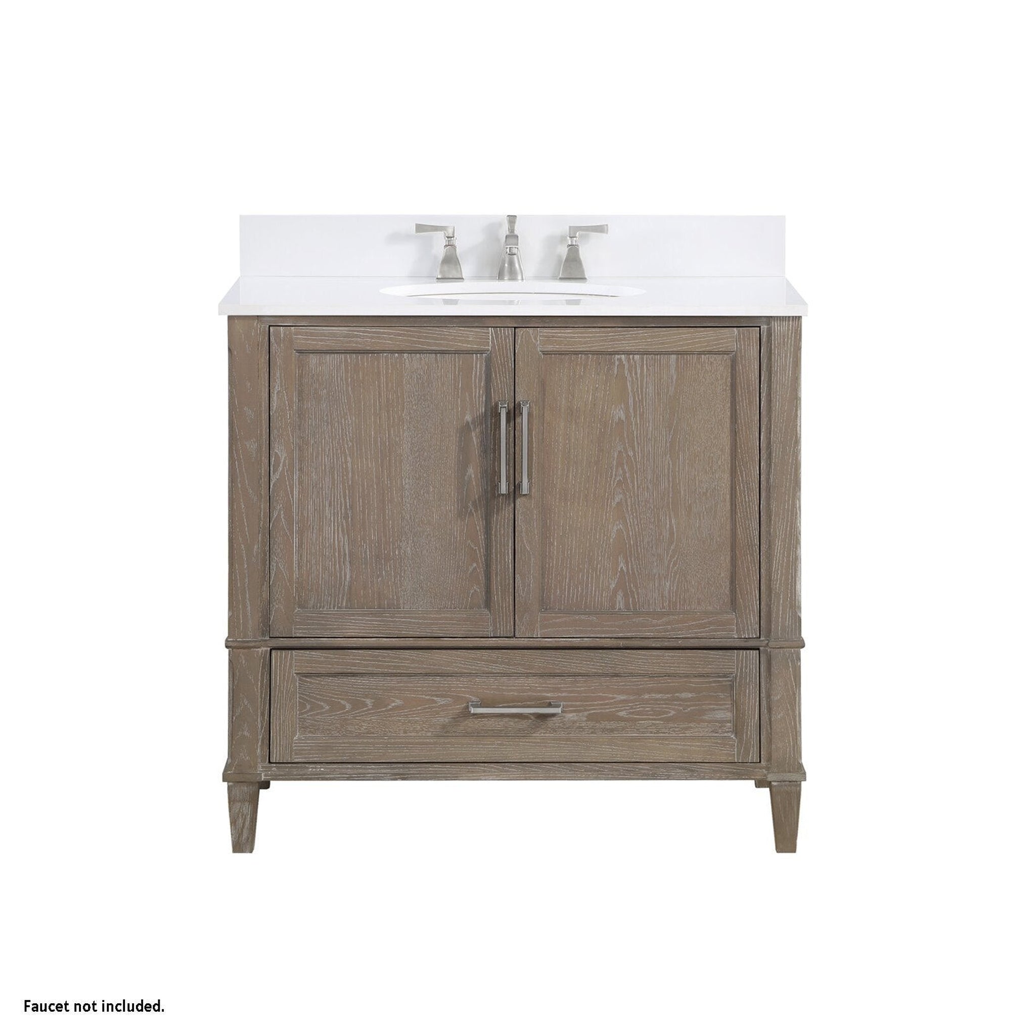 Bemma Design, Bemma Design Montauk 36" Age Light Oak Solid Wood Freestanding Bathroom Vanity With Single 3-Hole White Quartz Vanity Top, Oval Undermount Sink, and Backsplash