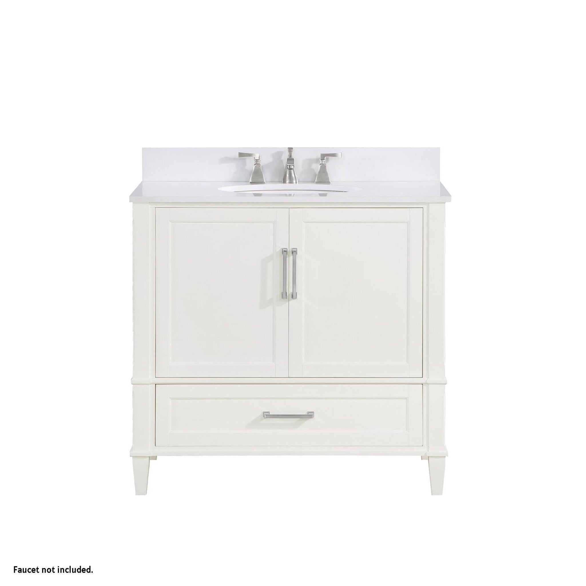 Bemma Design, Bemma Design Montauk 36" Pure White Solid Wood Freestanding Bathroom Vanity With Single 3-Hole White Quartz Vanity Top, Oval Undermount Sink, and Backsplash