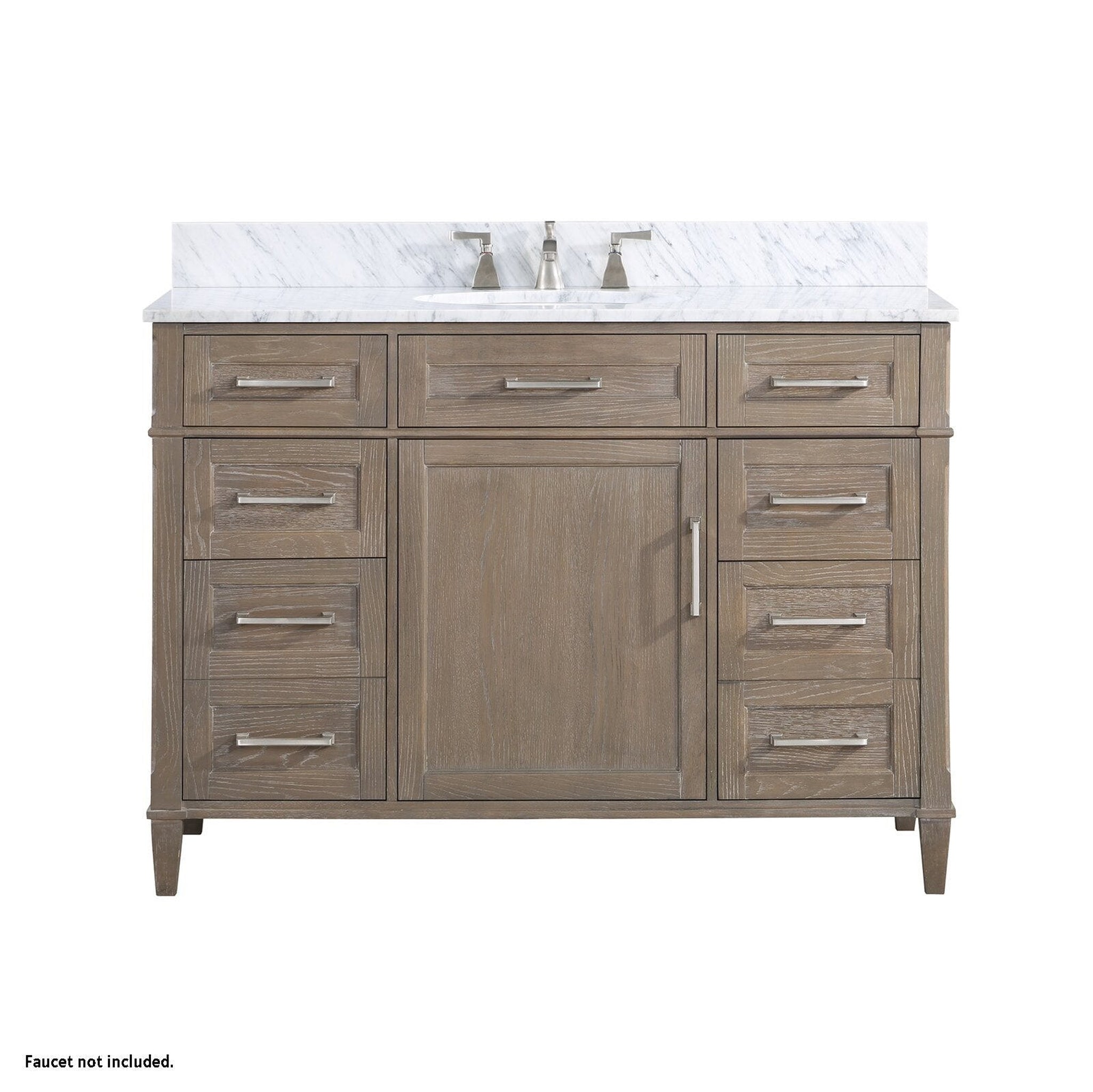 Bemma Design, Bemma Design Montauk 48" Age Light Oak Solid Wood Freestanding Bathroom Vanity With Single 3-Hole Italian Carra Marble Vanity Top, Oval Undermount Sink, and Backsplash