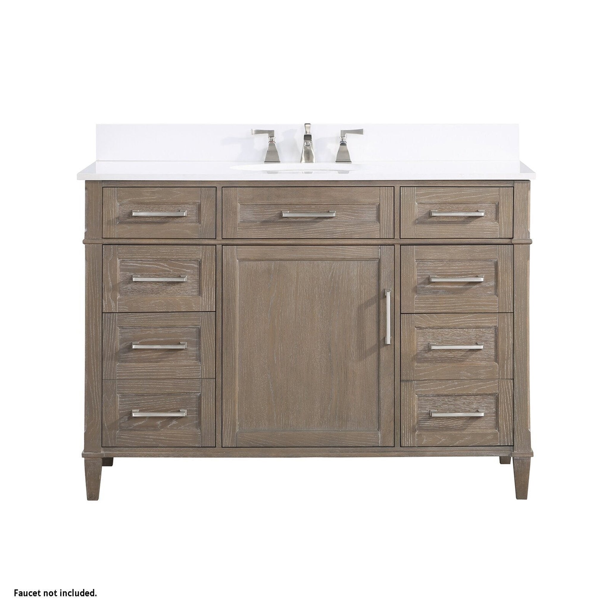 Bemma Design, Bemma Design Montauk 48" Age Light Oak Solid Wood Freestanding Bathroom Vanity With Single 3-Hole White Quartz Vanity Top, Oval Undermount Sink, and Backsplash