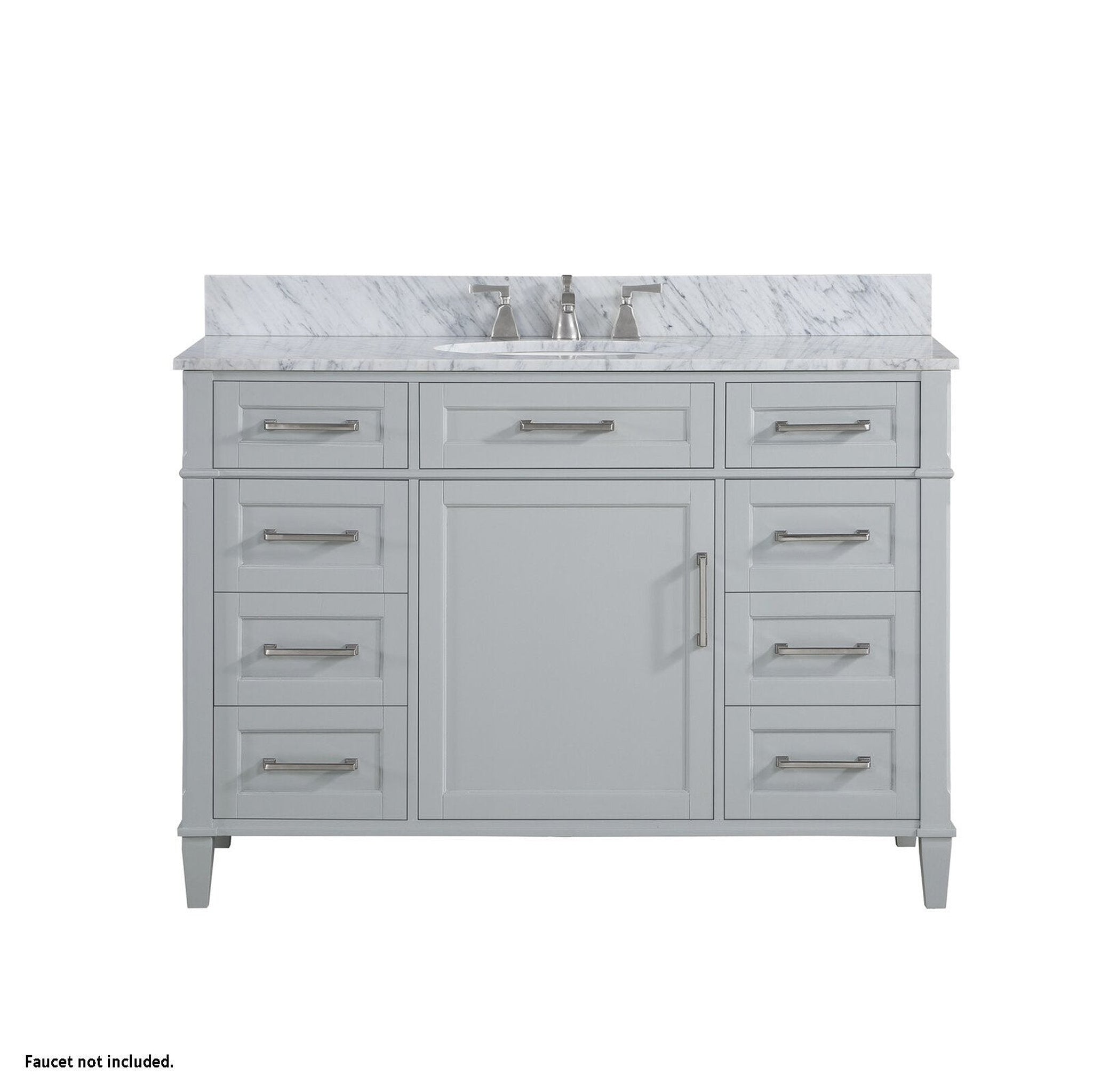 Bemma Design, Bemma Design Montauk 48" Morning Fog Gray Solid Wood Freestanding Bathroom Vanity With Single 3-Hole Italian Carra Marble Vanity Top, Oval Undermount Sink, and Backsplash