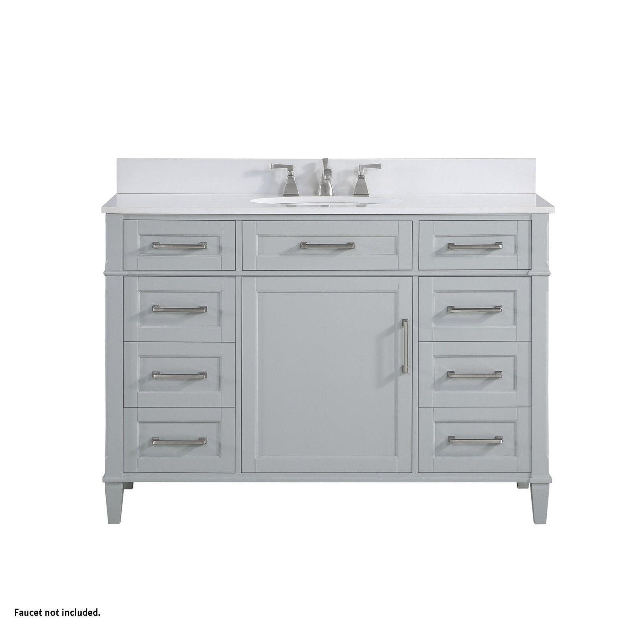 Bemma Design, Bemma Design Montauk 48" Morning Fog Gray Solid Wood Freestanding Bathroom Vanity With Single 3-Hole White Quartz Vanity Top, Oval Undermount Sink, and Backsplash