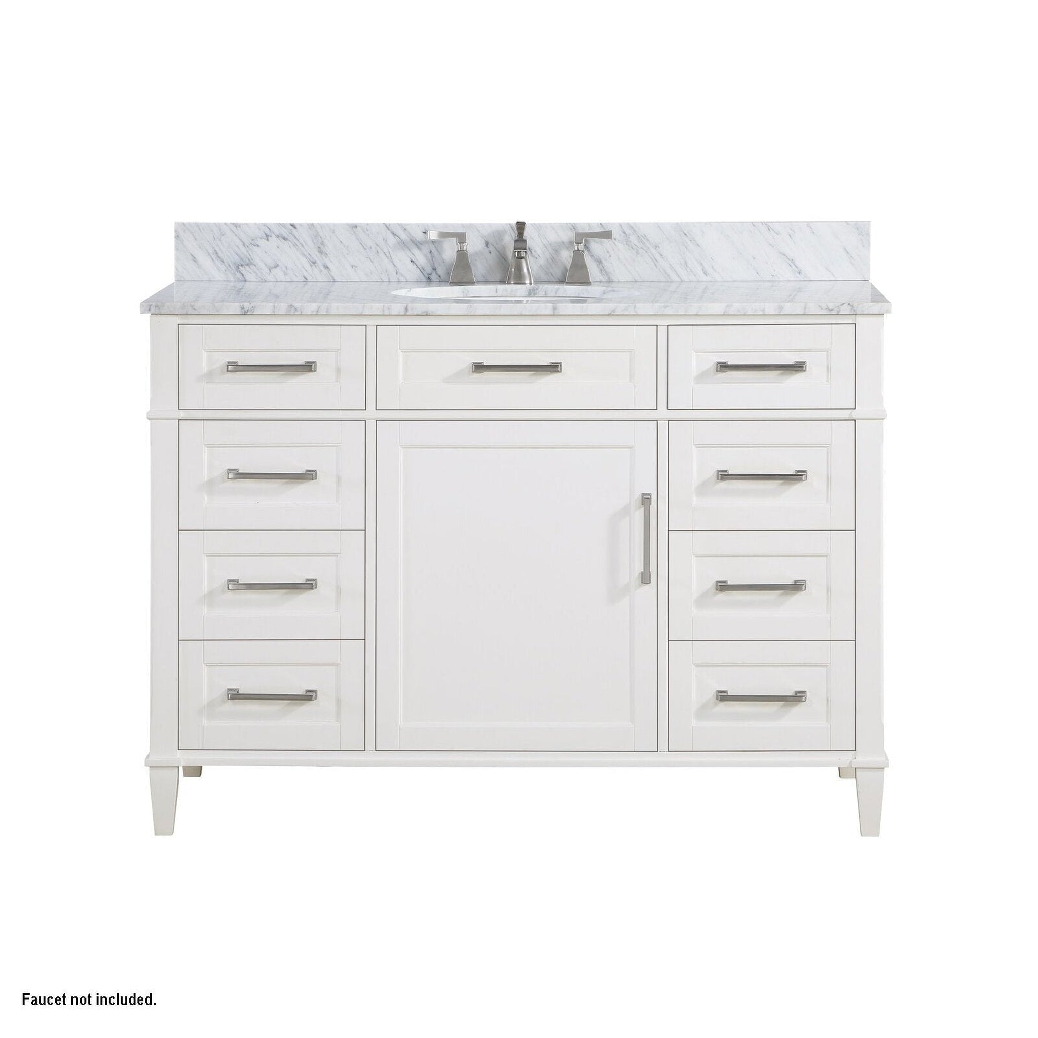 Bemma Design, Bemma Design Montauk 48" Pure White Solid Wood Freestanding Bathroom Vanity With Single 3-Hole Italian Carra Marble Vanity Top, Oval Undermount Sink, and Backsplash