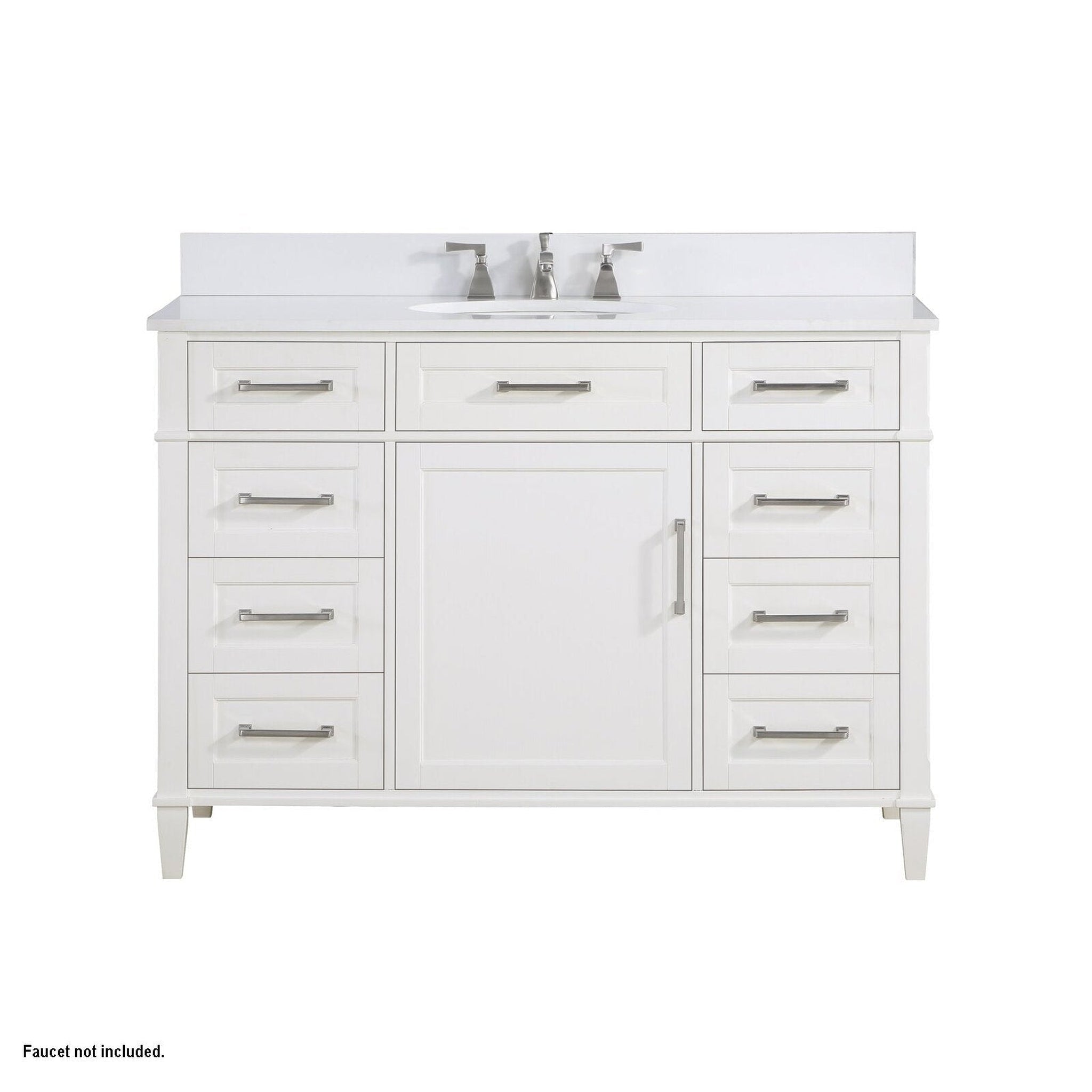 Bemma Design, Bemma Design Montauk 48" Pure White Solid Wood Freestanding Bathroom Vanity With Single 3-Hole White Quartz Vanity Top, Oval Undermount Sink, and Backsplash