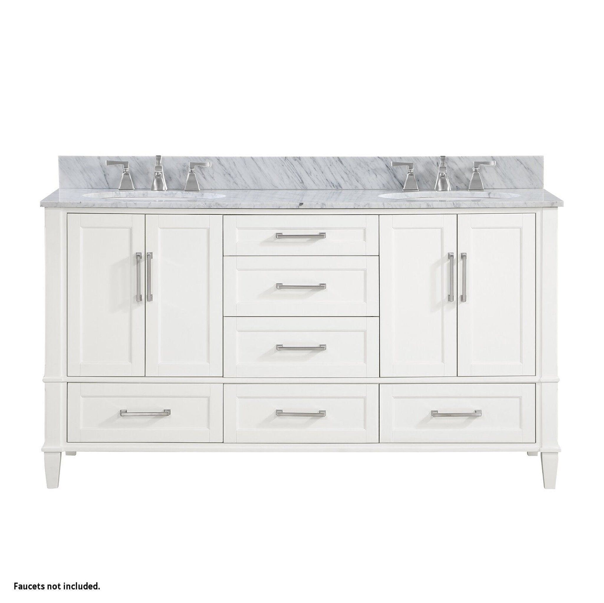 Bemma Design, Bemma Design Montauk 60" Pure White Solid Wood Freestanding Bathroom Vanity With Double 3-Hole Italian Carra Marble Vanity Top, Oval Undermount Sink, and Backsplash