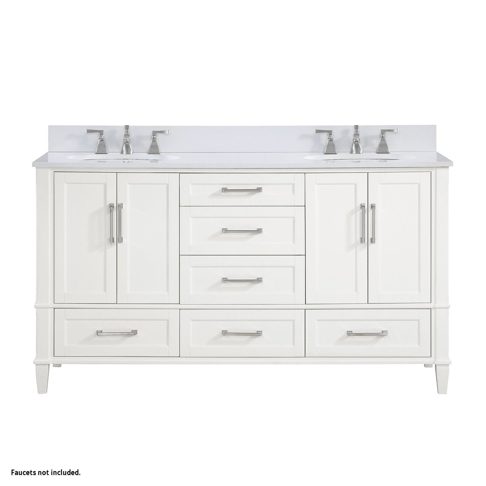 Bemma Design, Bemma Design Montauk 60" Pure White Solid Wood Freestanding Bathroom Vanity With Double 3-Hole White Quartz Vanity Top, Oval Undermount Sink, and Backsplash