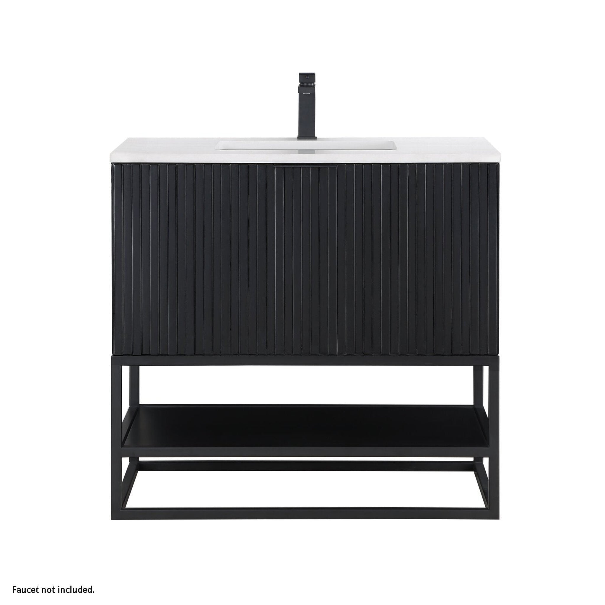 Bemma Design, Bemma Design Terra 36" Midnight Black Solid Wood Freestanding Bathroom Vanity With Single 1-Hole White Quartz Vanity Top, Rectangle Undermount Sink and Matte Black Trim