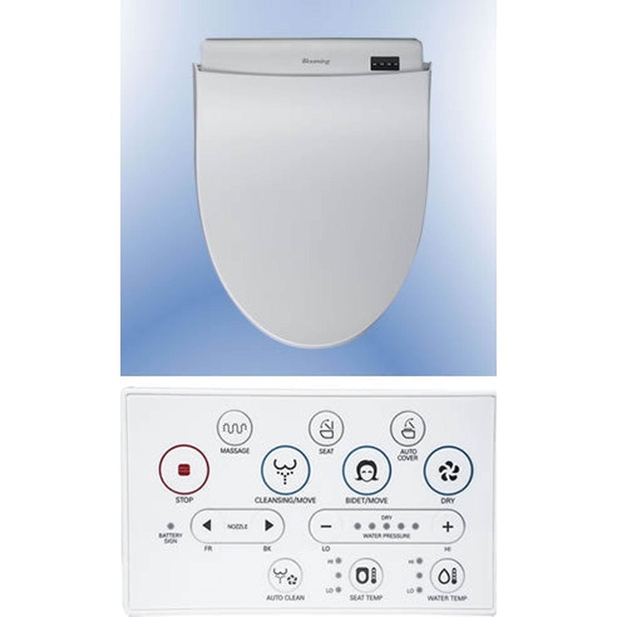 Blooming Bidet, Blooming NB-R1570-EW White Hybrid Heating System Elongated Bidet Seat With Remote Control and Self-Opening Sittable Lid