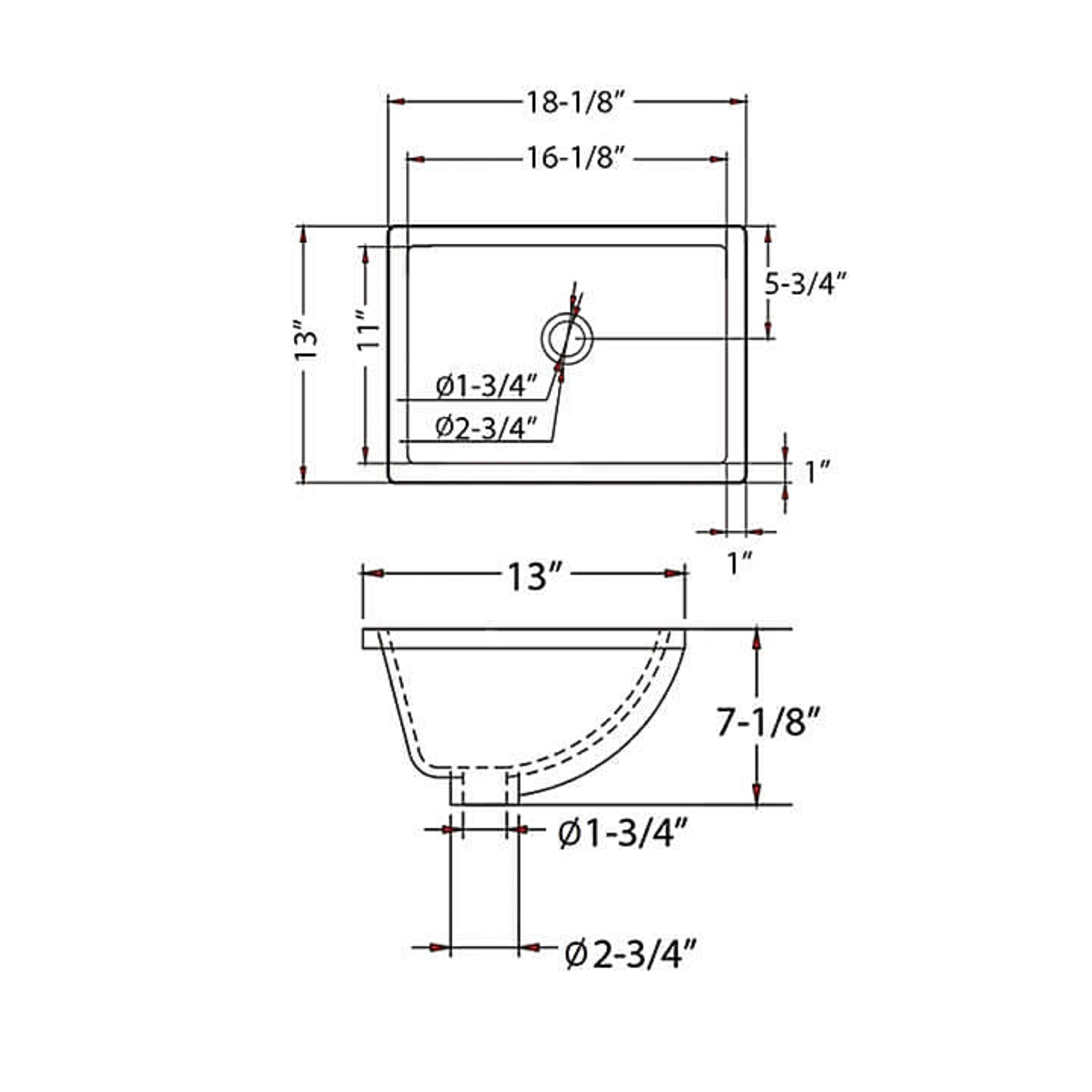 Blossom, Blossom 18" x 13" Biscuit Rectangular Ceramic Undermount Sink With Overflow