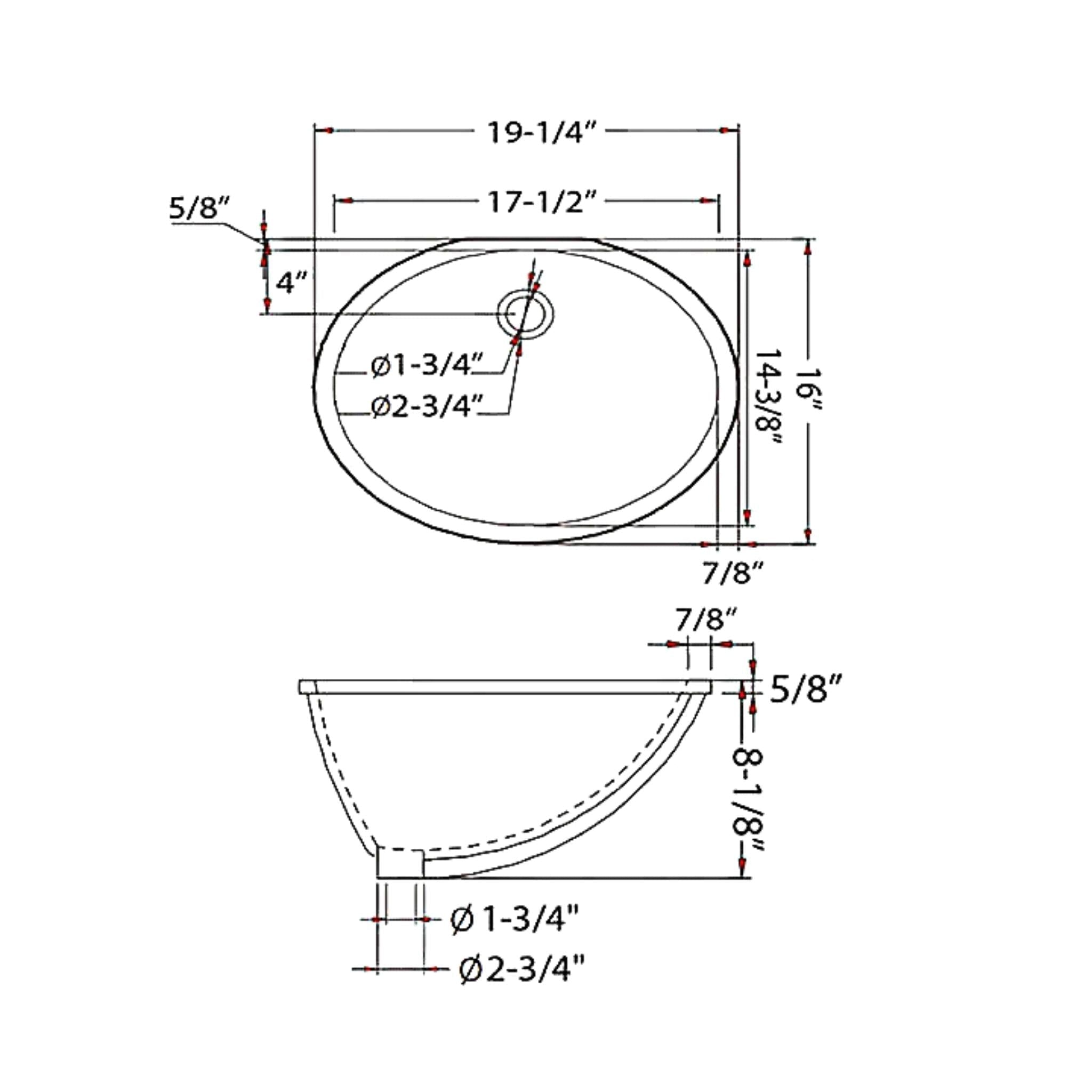 Blossom, Blossom 19" x 16" Biscuit Oval Ceramic Undermount Sink With Overflow