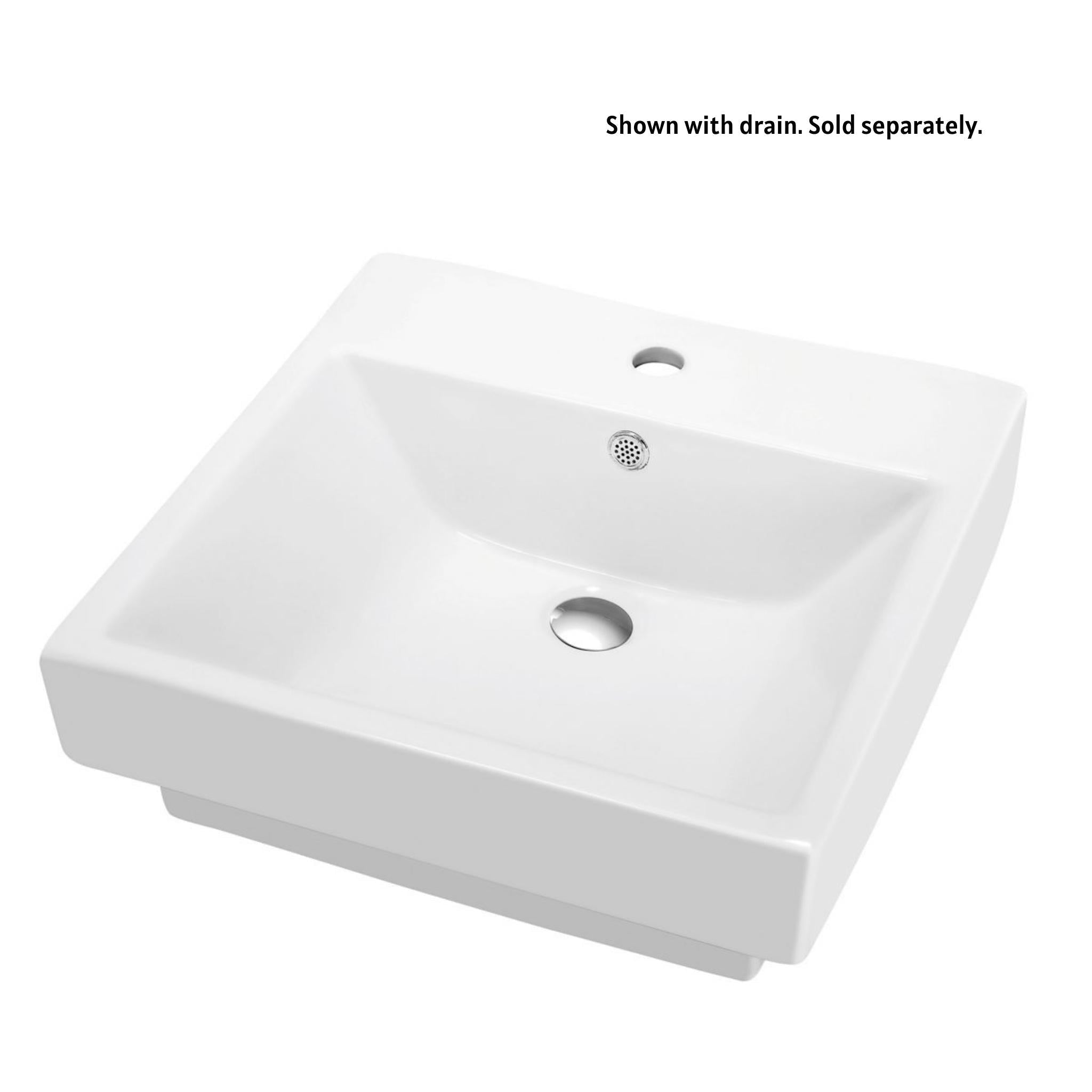 Blossom, Blossom 20" x 20" White Square Ceramic Vanity Top With Integrated Single Sink And Overflow