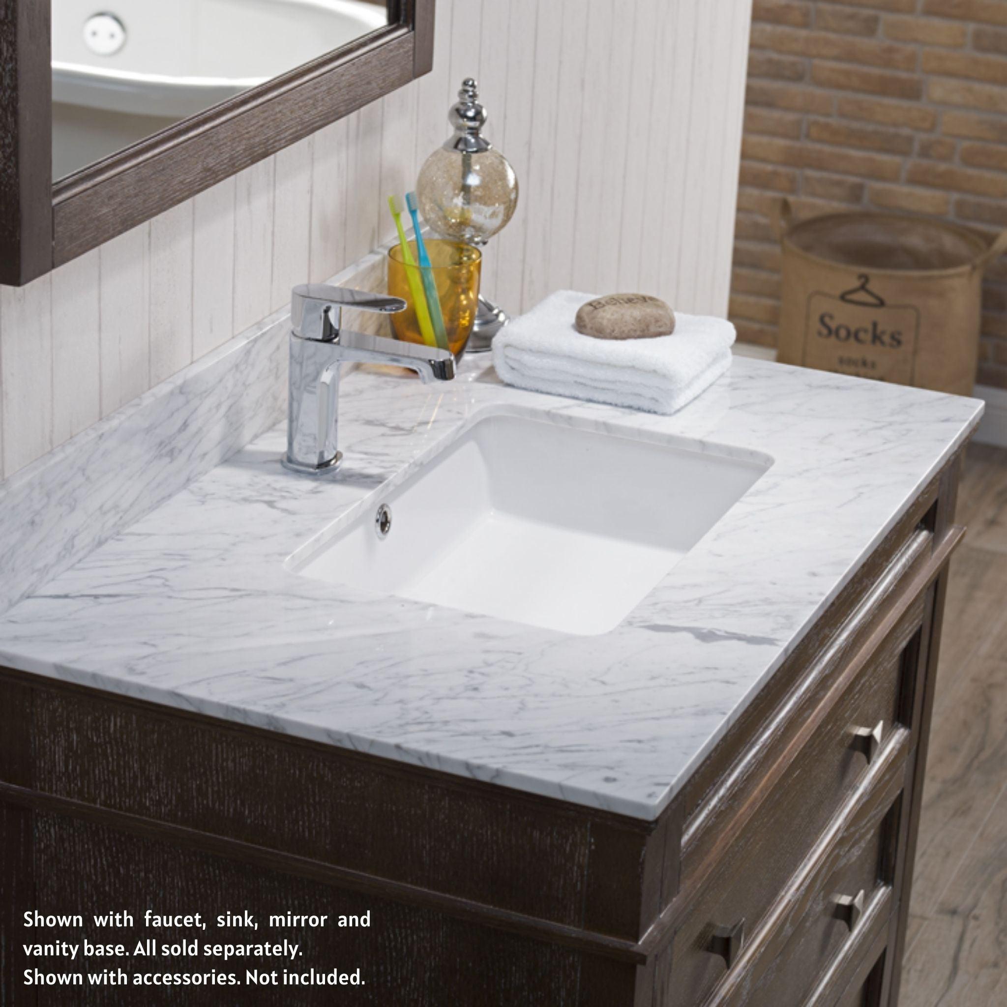 Blossom, Blossom 36" x 22" White Carrara Marble Vanity Top With Backsplash