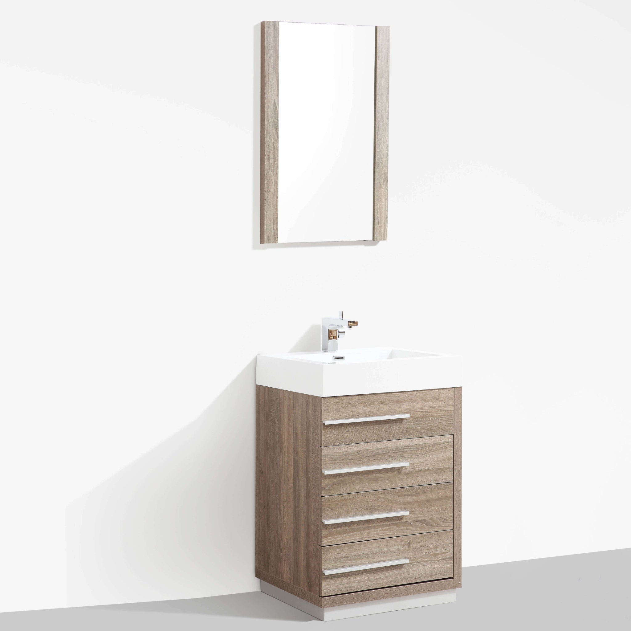 Blossom, Blossom Barcelona 30" 4-Drawer Cart Oak Freestanding Vanity Set With Acrylic Drop-In Single Sink And Mirror