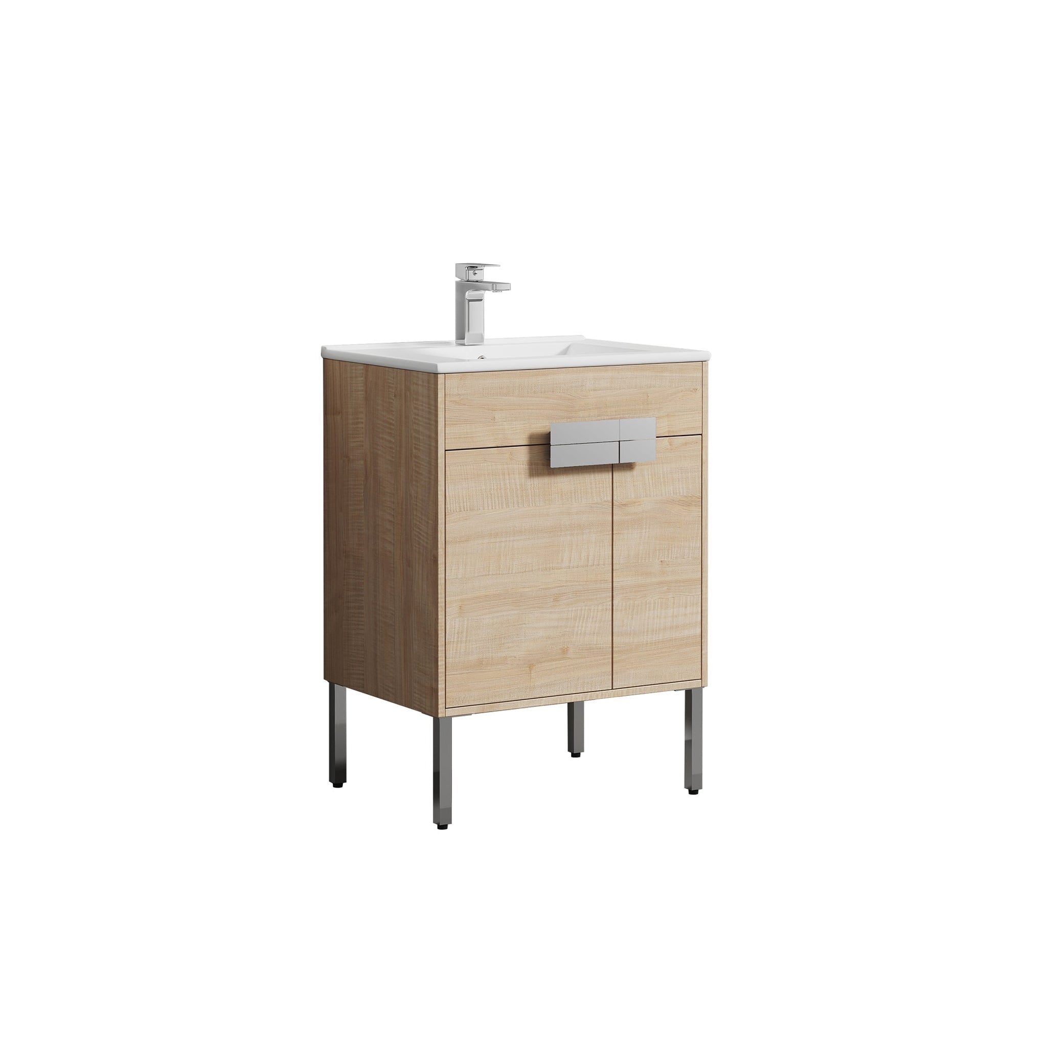 Blossom, Blossom Bari 24" 2-Door Maple Freestanding Single Vanity Base With Adjustable Shelf, Chrome Handles & Legs