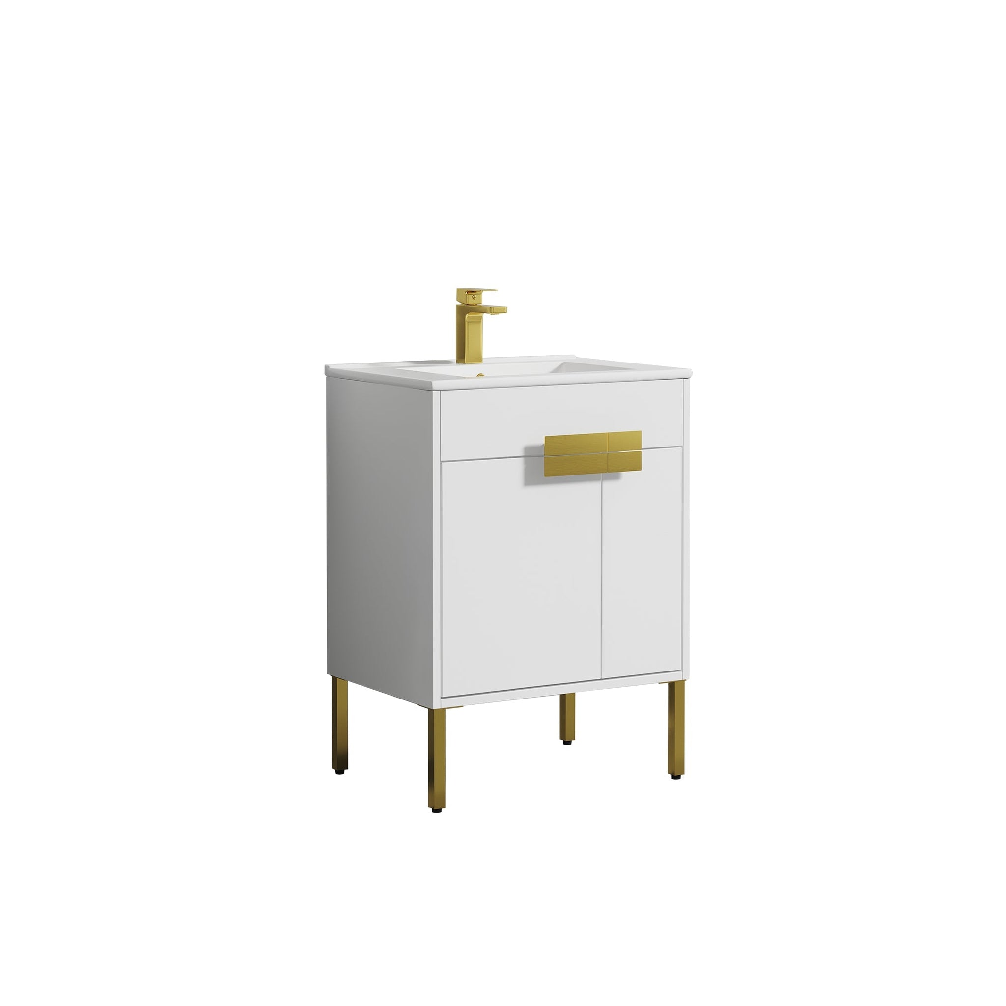 Blossom, Blossom Bari 24" 2-Door White Freestanding Single Vanity Base With Adjustable Shelf, Brushed Gold Handles & Legs