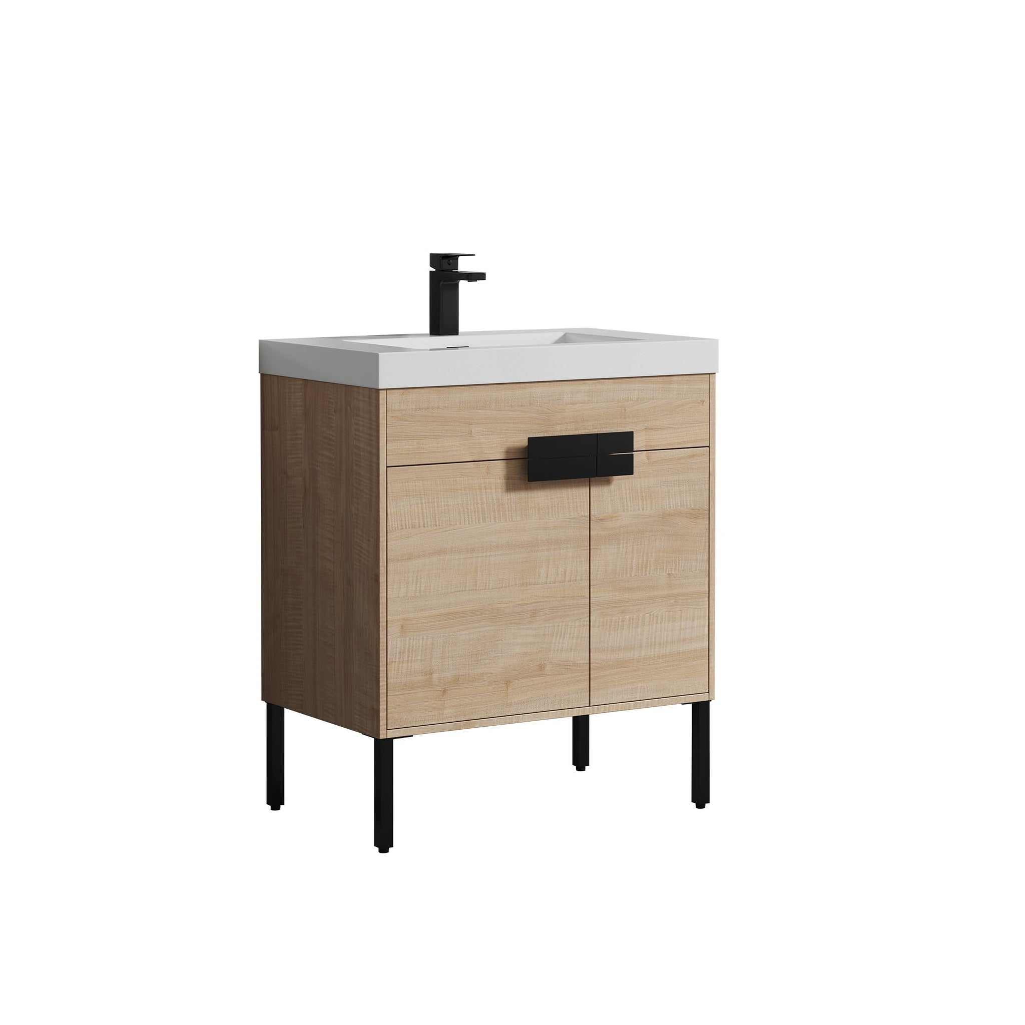 Blossom, Blossom Bari 30" 2-Door Maple Freestanding Single Vanity Base With Adjustable Shelf, Matte Black Handles & Legs