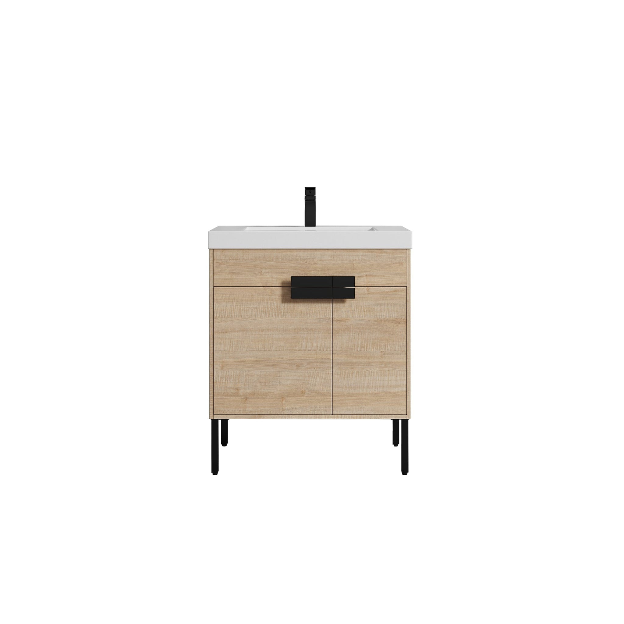 Blossom, Blossom Bari 30" 2-Door Maple Freestanding Single Vanity Base With Adjustable Shelf, Matte Black Handles & Legs