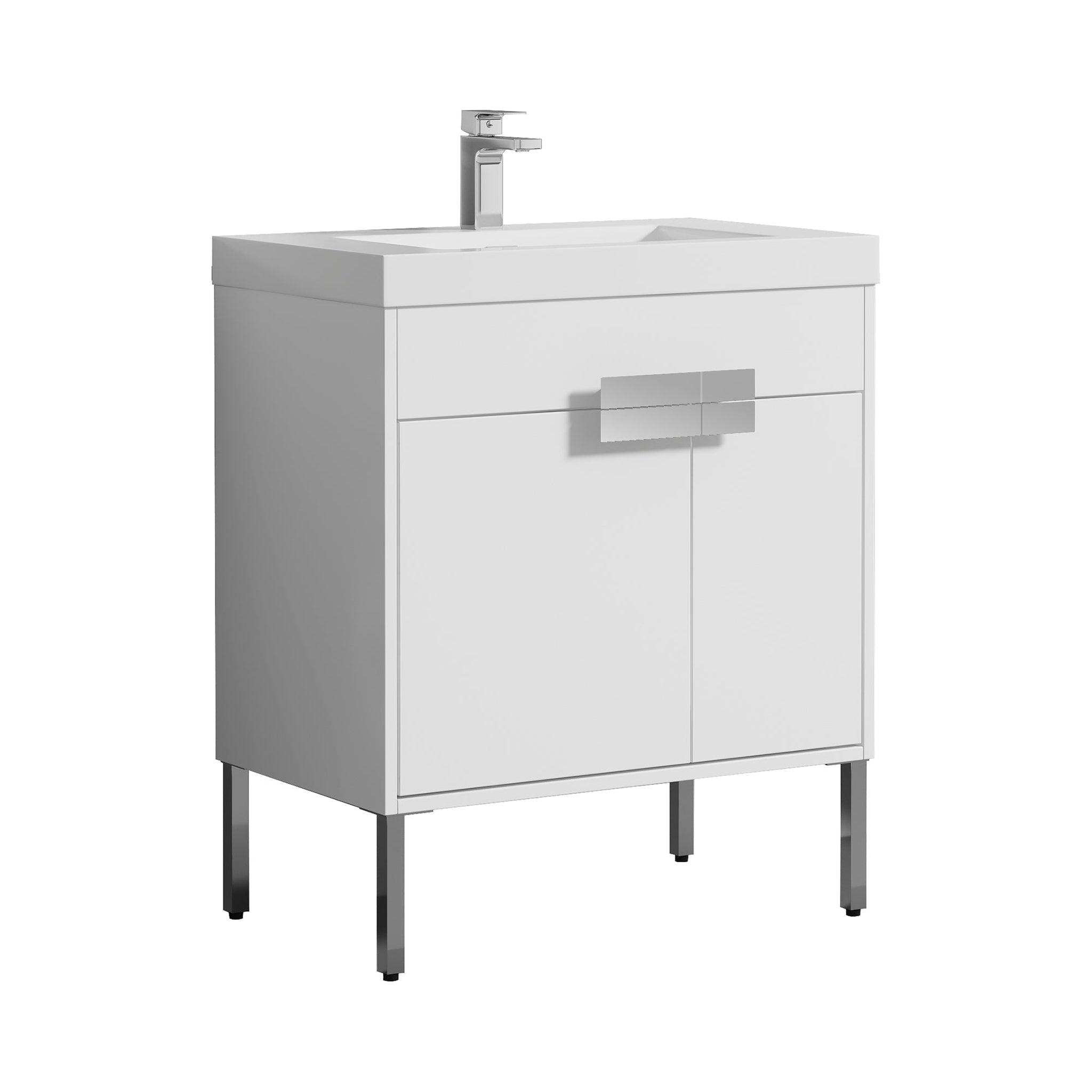 Blossom, Blossom Bari 30" 2-Door White Freestanding Single Vanity Base With Adjustable Shelf, Chrome Handles & Legs