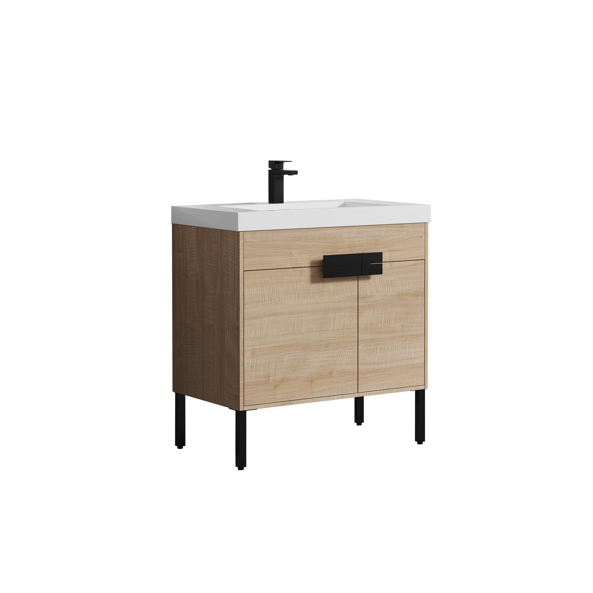 Blossom, Blossom Bari 36" 2-Door Maple Freestanding Single Vanity Base With Adjustable Shelf, Matte Black Handles & Legs