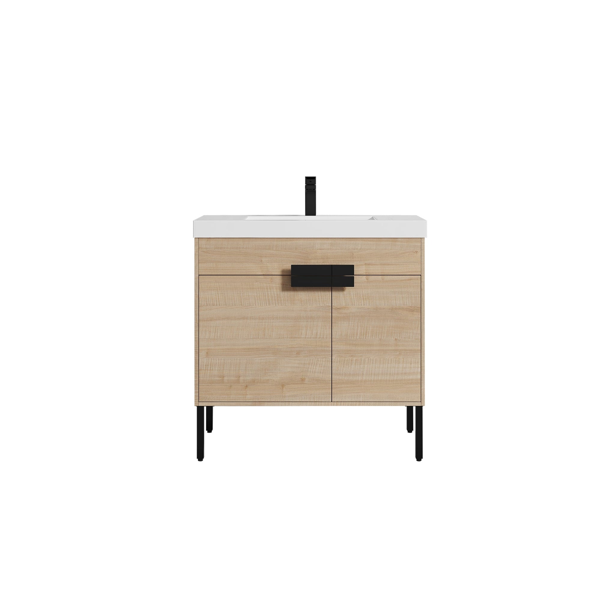 Blossom, Blossom Bari 36" 2-Door Maple Freestanding Single Vanity Base With Adjustable Shelf, Matte Black Handles & Legs