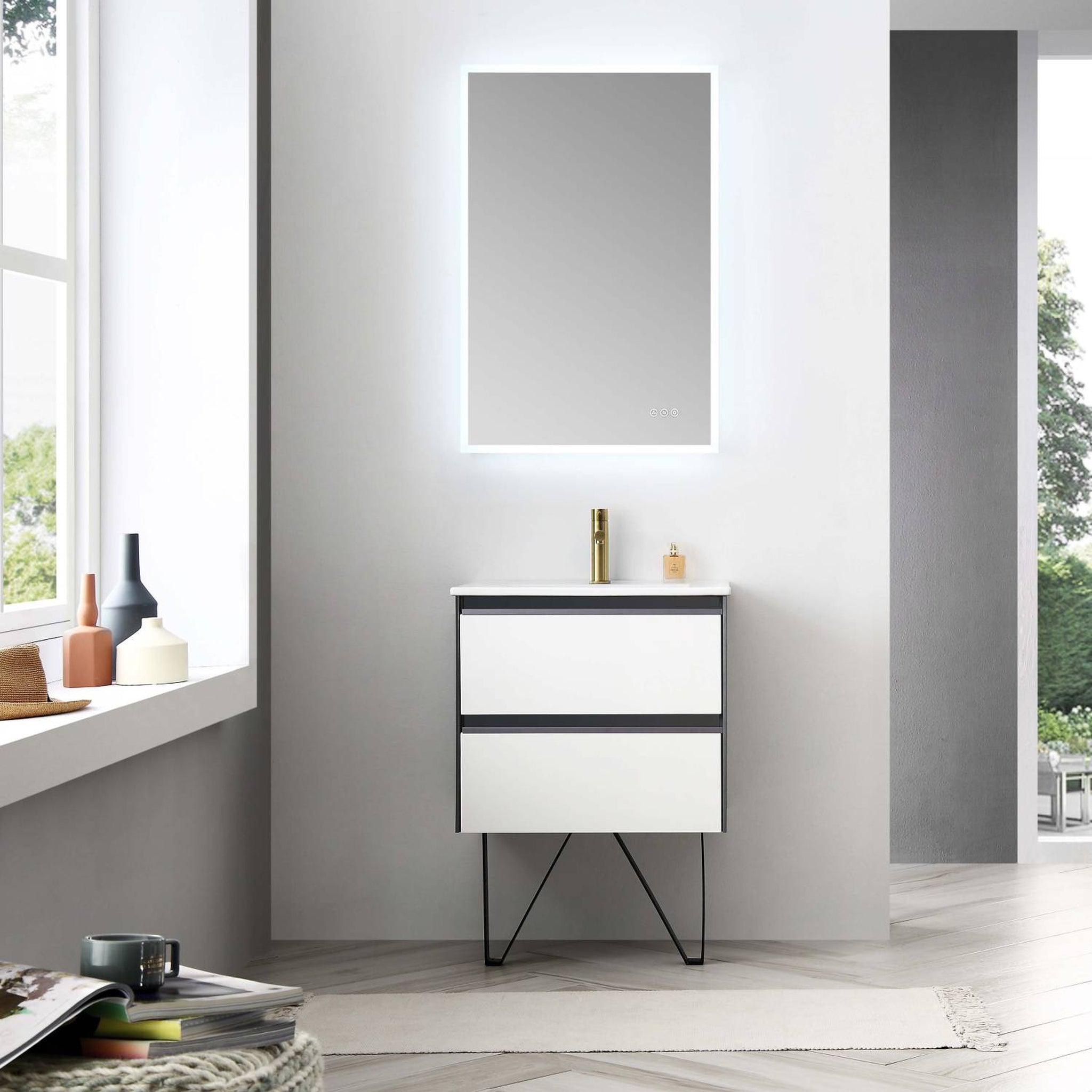 Blossom, Blossom Berlin 24" 2-Drawer Glossy White & Glossy Grey Wall-Mounted Vanity Base