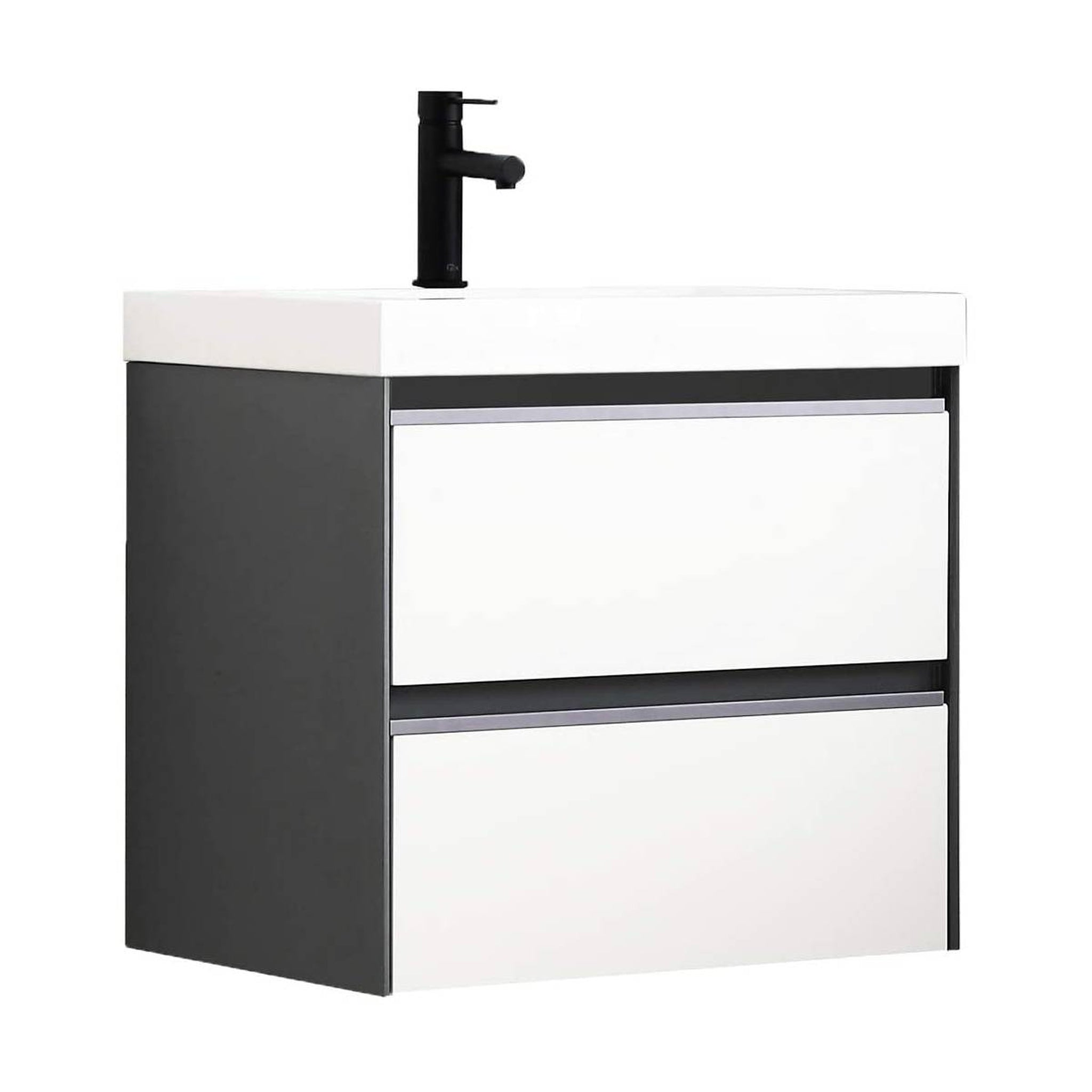 Blossom, Blossom Berlin 24" 2-Drawer Glossy White & Glossy Grey Wall-Mounted Vanity Base