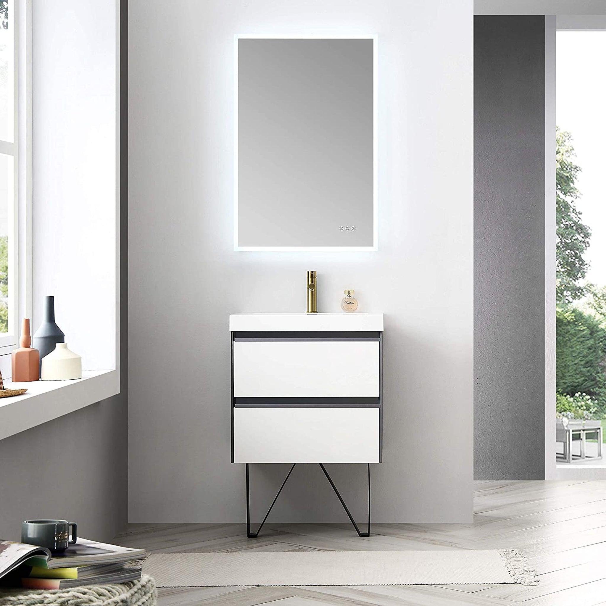 Blossom, Blossom Berlin 24" 2-Drawer Glossy White & Glossy Grey Wall-Mounted Vanity Set With Acrylic Top And Integrated Single Sink