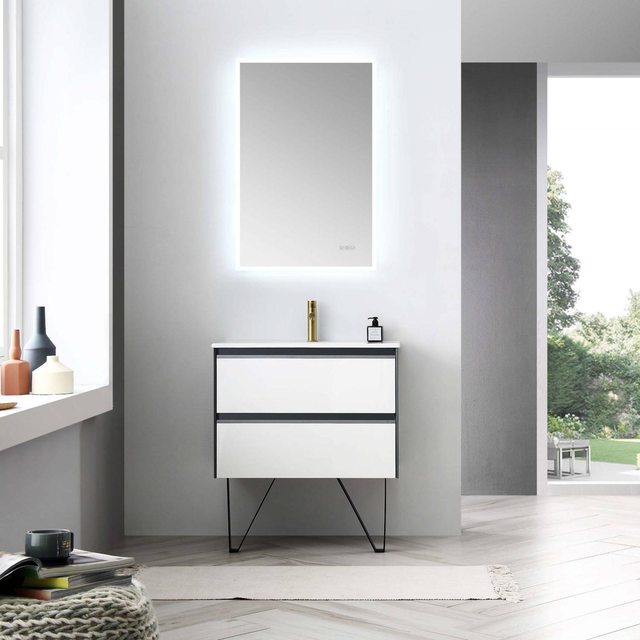 Blossom, Blossom Berlin 30" 2-Drawer Glossy White & Glossy Grey Wall-Mounted Vanity Base