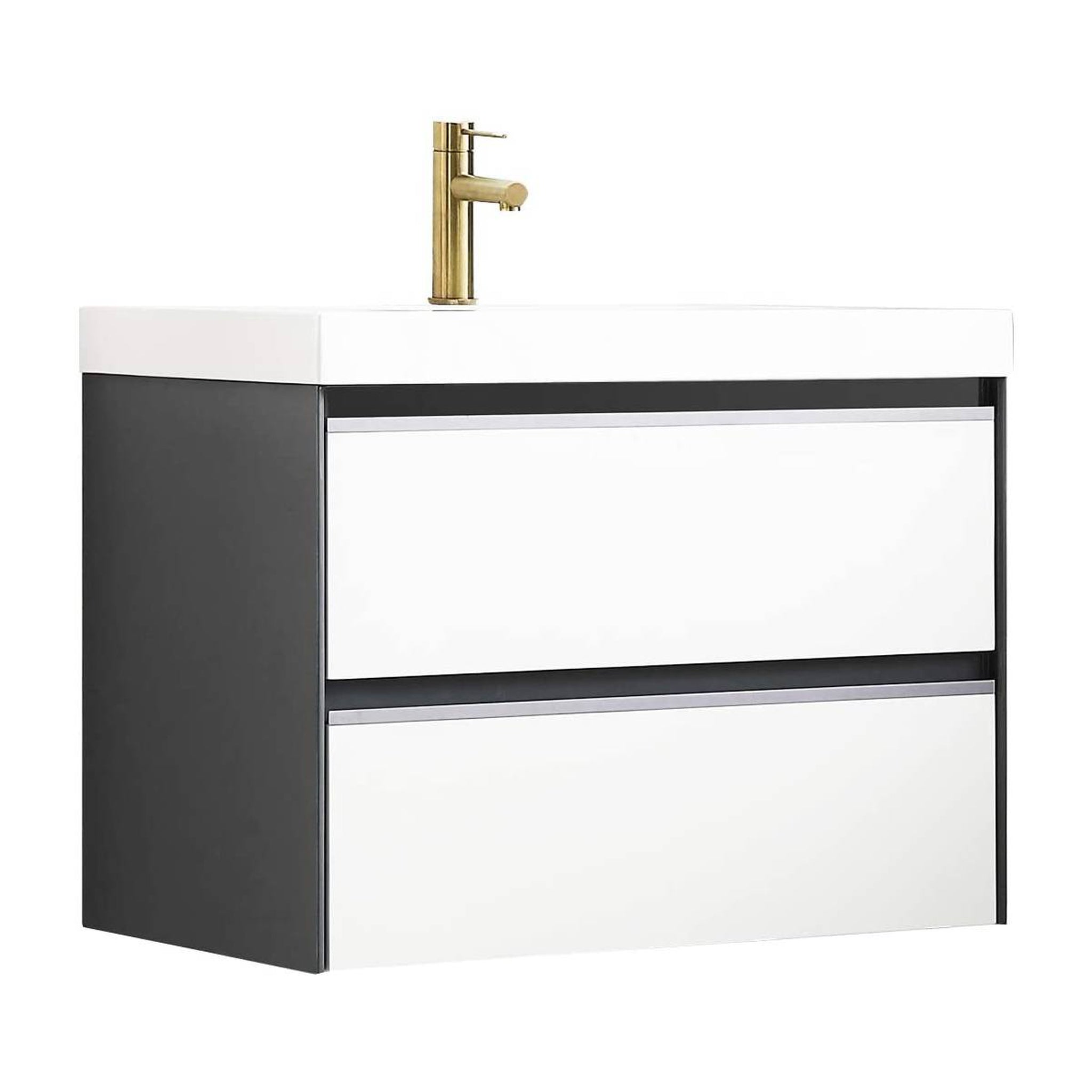 Blossom, Blossom Berlin 30" 2-Drawer Glossy White & Glossy Grey Wall-Mounted Vanity Base