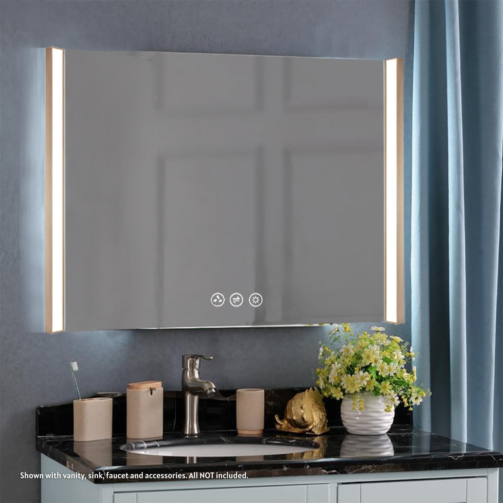 Blossom, Blossom Binary 48" x 32" Brushed Gold Wall-Mounted Rectangle LED Mirror