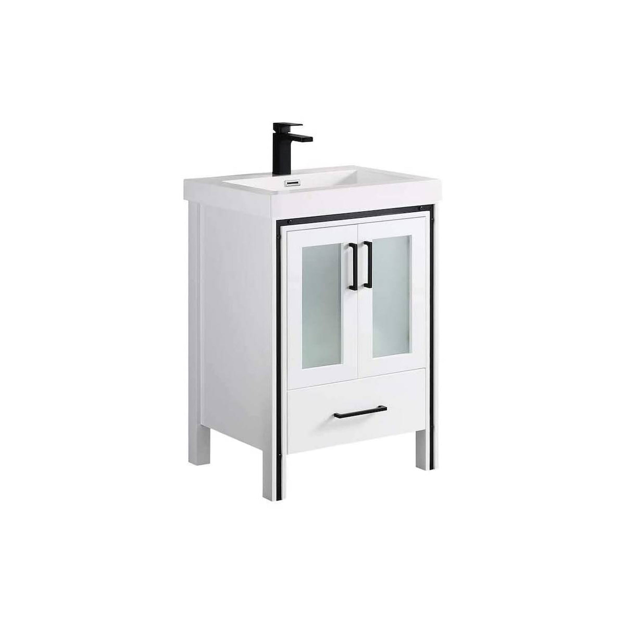 Blossom, Blossom Birmingham 24" 2-Door 1-Drawer Glossy White Freestanding Vanity Set With Acrylic Top And Integrated Sink