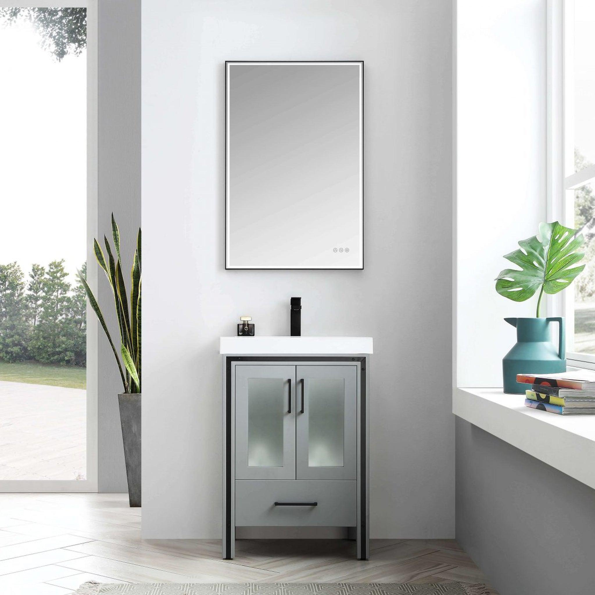 Blossom, Blossom Birmingham 24" 2-Door 1-Drawer Matte Gray Freestanding Vanity Set With Acrylic Top And Integrated Sink