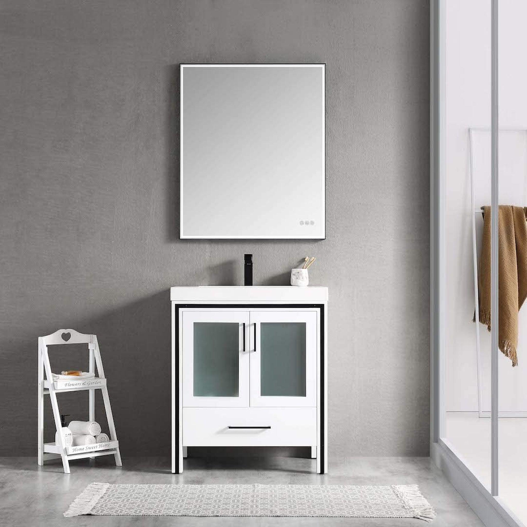 Blossom, Blossom Birmingham 30" 2-Door 1-Drawer Glossy White Freestanding Vanity Set With Acrylic Top And Integrated Sink