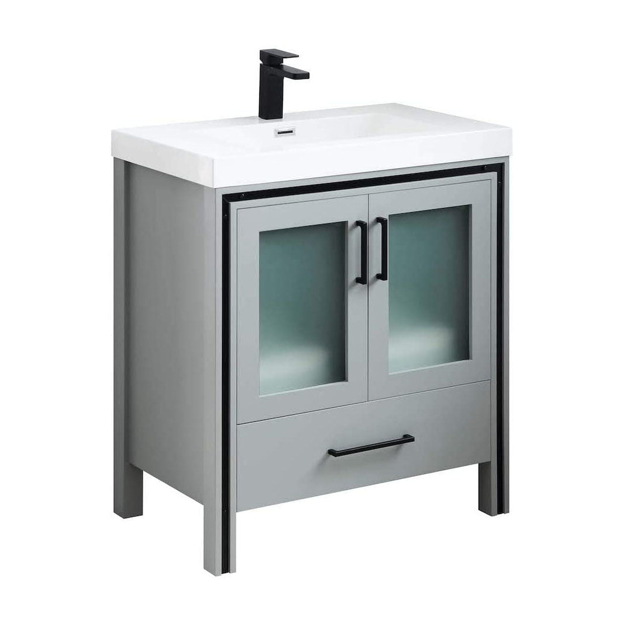 Blossom, Blossom Birmingham 30" 2-Door 1-Drawer Matte Gray Freestanding Vanity Set With Acrylic Top And Integrated Sink