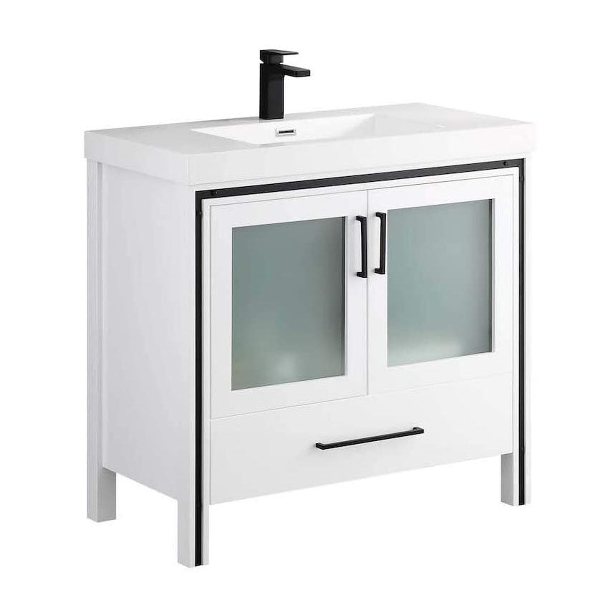 Blossom, Blossom Birmingham 36" 2-Door 1-Drawer Glossy White Freestanding Vanity Set With Acrylic Top And Integrated Sink