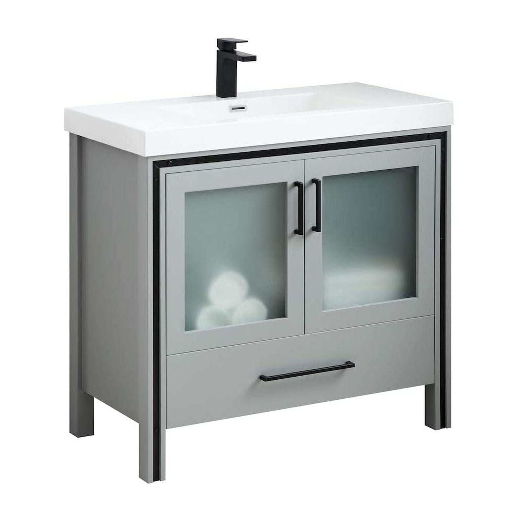 Blossom, Blossom Birmingham 36" 2-Door 1-Drawer Matte Gray Freestanding Vanity Set With Acrylic Top And Integrated Sink