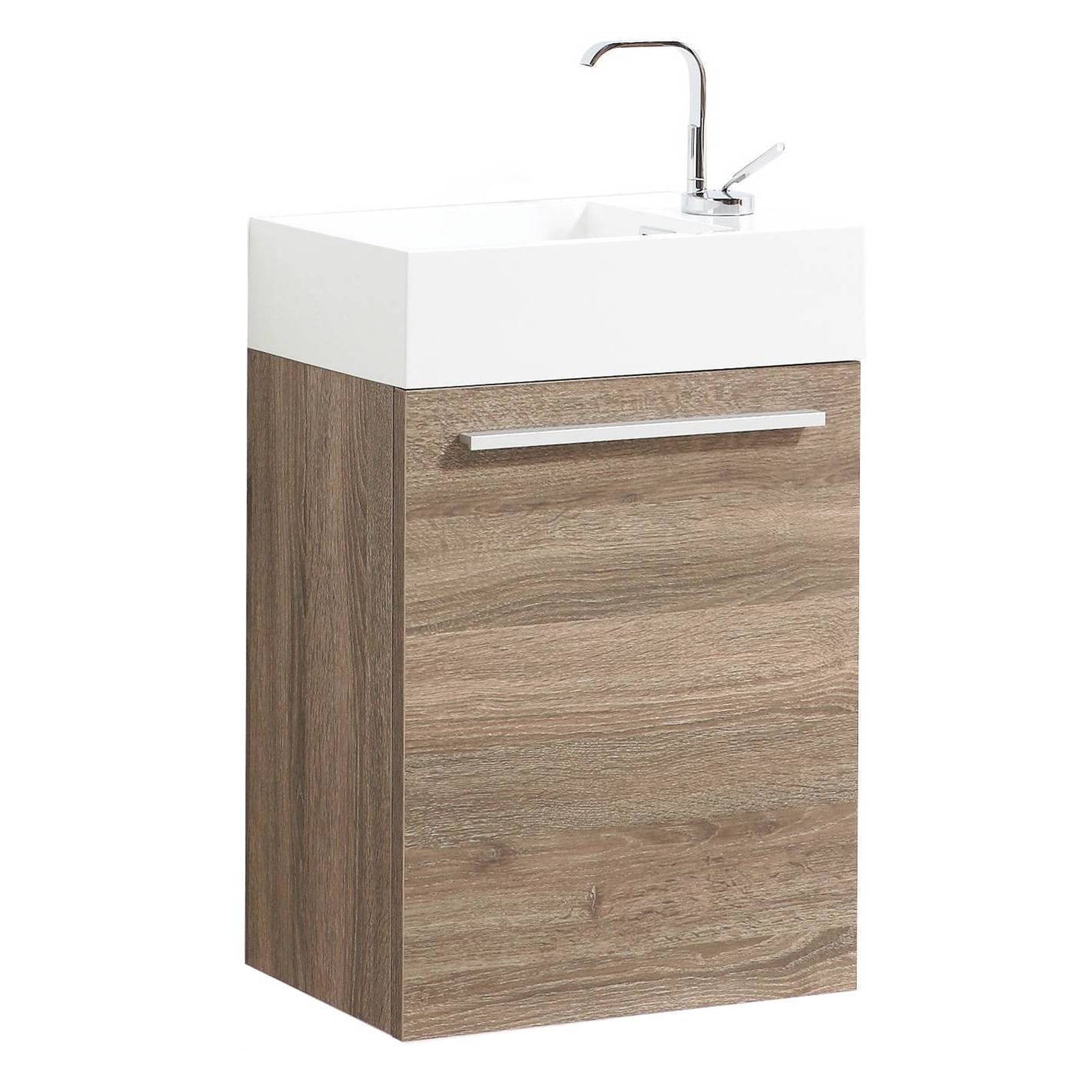 Blossom, Blossom Colmar 18" 1-Door Cart Oak Wall-Mounted Vanity With Acrylic Top And Integrated Single Sink