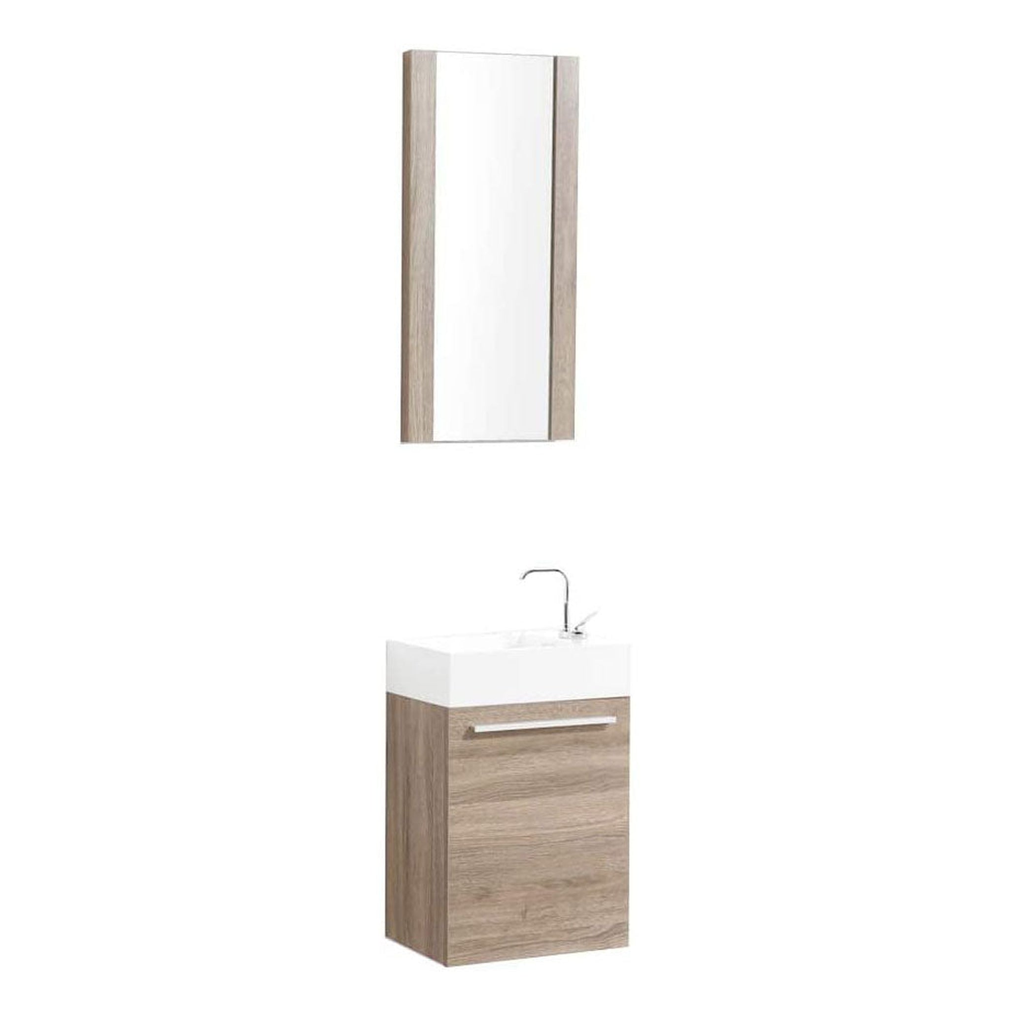 Blossom, Blossom Colmar 18" 1-Door Cart Oak Wall-Mounted Vanity With Mirror, Acrylic Top And Integrated Single Sink