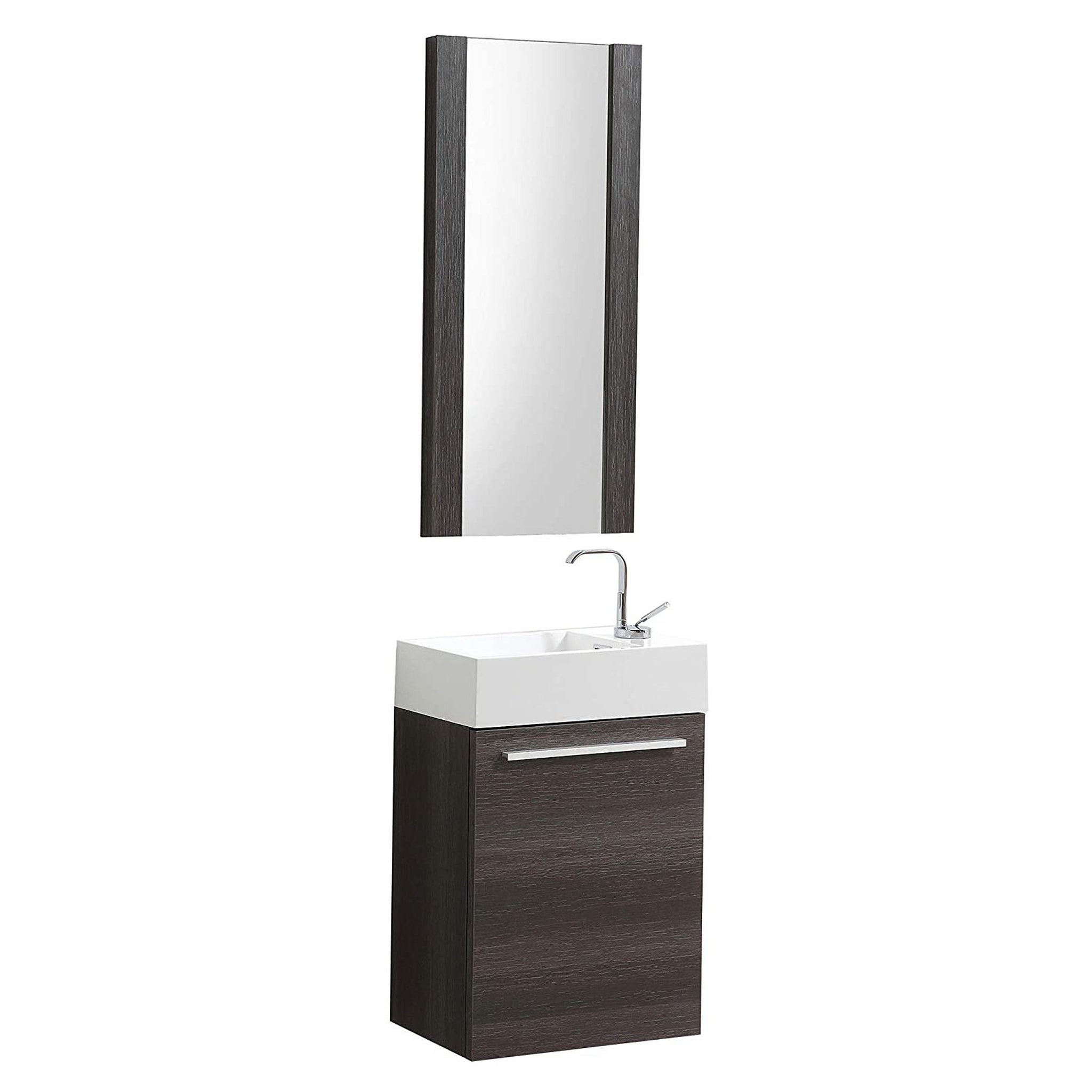 Blossom, Blossom Colmar 18" 1-Door Dark Oak Wall-Mounted Vanity With Mirror, Acrylic Top And Integrated Single Sink