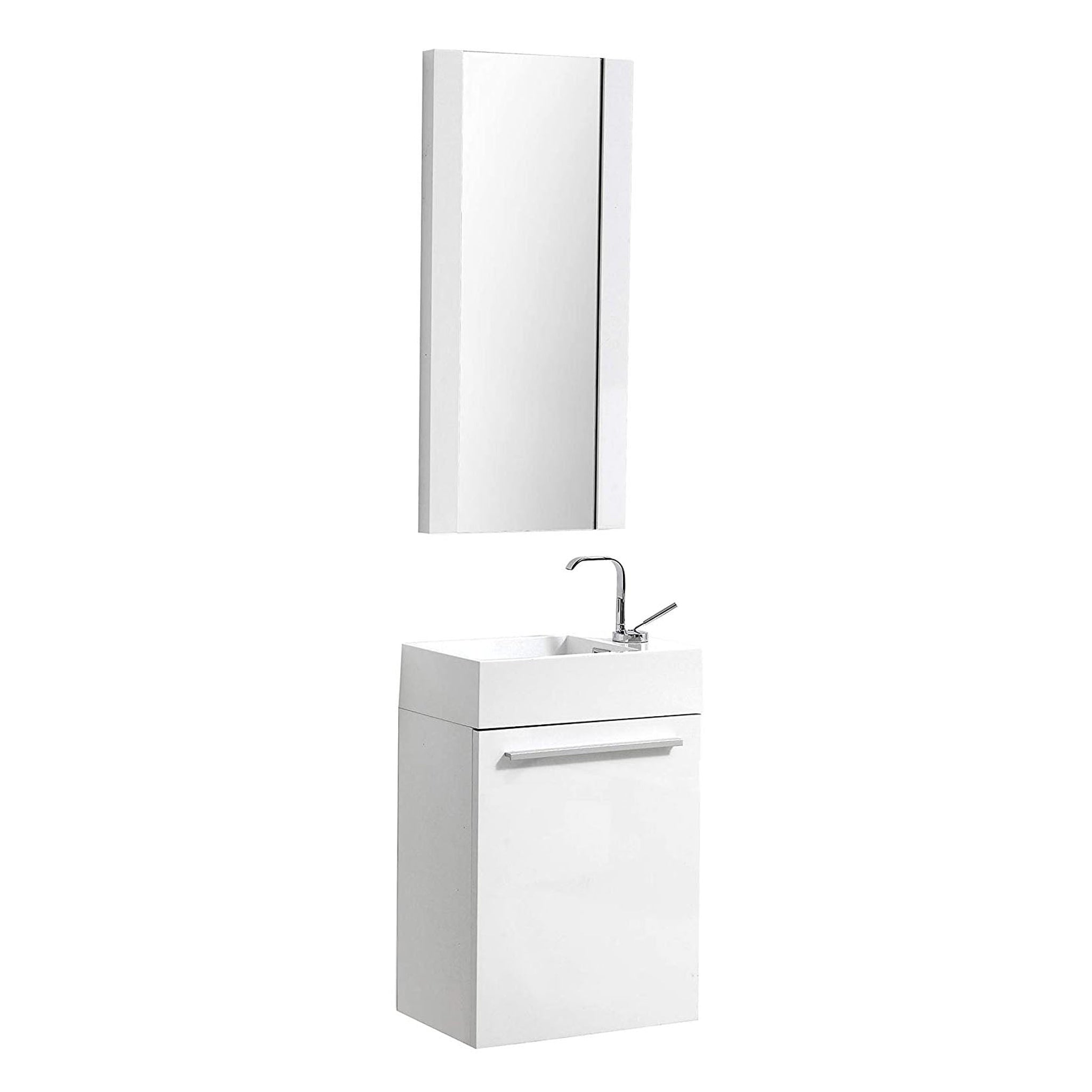 Blossom, Blossom Colmar 18" 1-Door Glossy White Wall-Mounted Vanity With Mirror, Acrylic Top And Integrated Single Sink